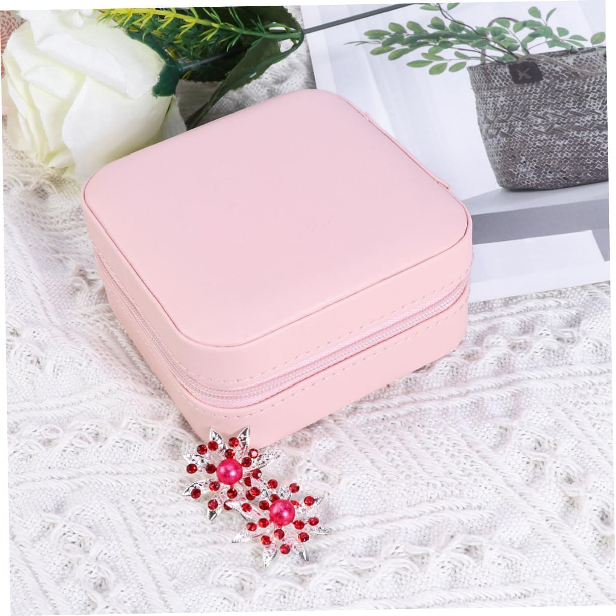 MRKU 1 pz Scatola da Viaggio con Cerniera Solido Cerniera Organizzatore di stoccaggio in Pelle a Strato Singolo Custodia di stoccaggio in PU Custodia per Accessori Scatola per Gioielli