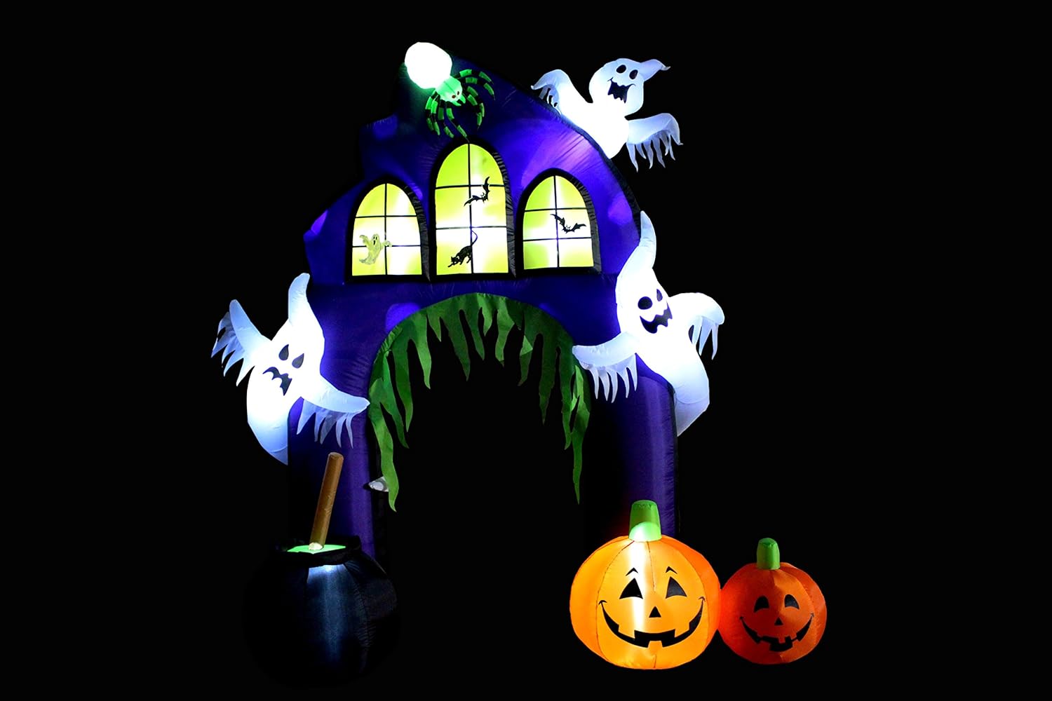 9 FT Tall Halloween Inflatable Castle Archway with Pumpkins Spider Ghosts Cauldron LED Lights Decor Outdoor Indoor Holiday Decorations, Lighted Yard Blowup, Lawn Blow Up Home Family Party