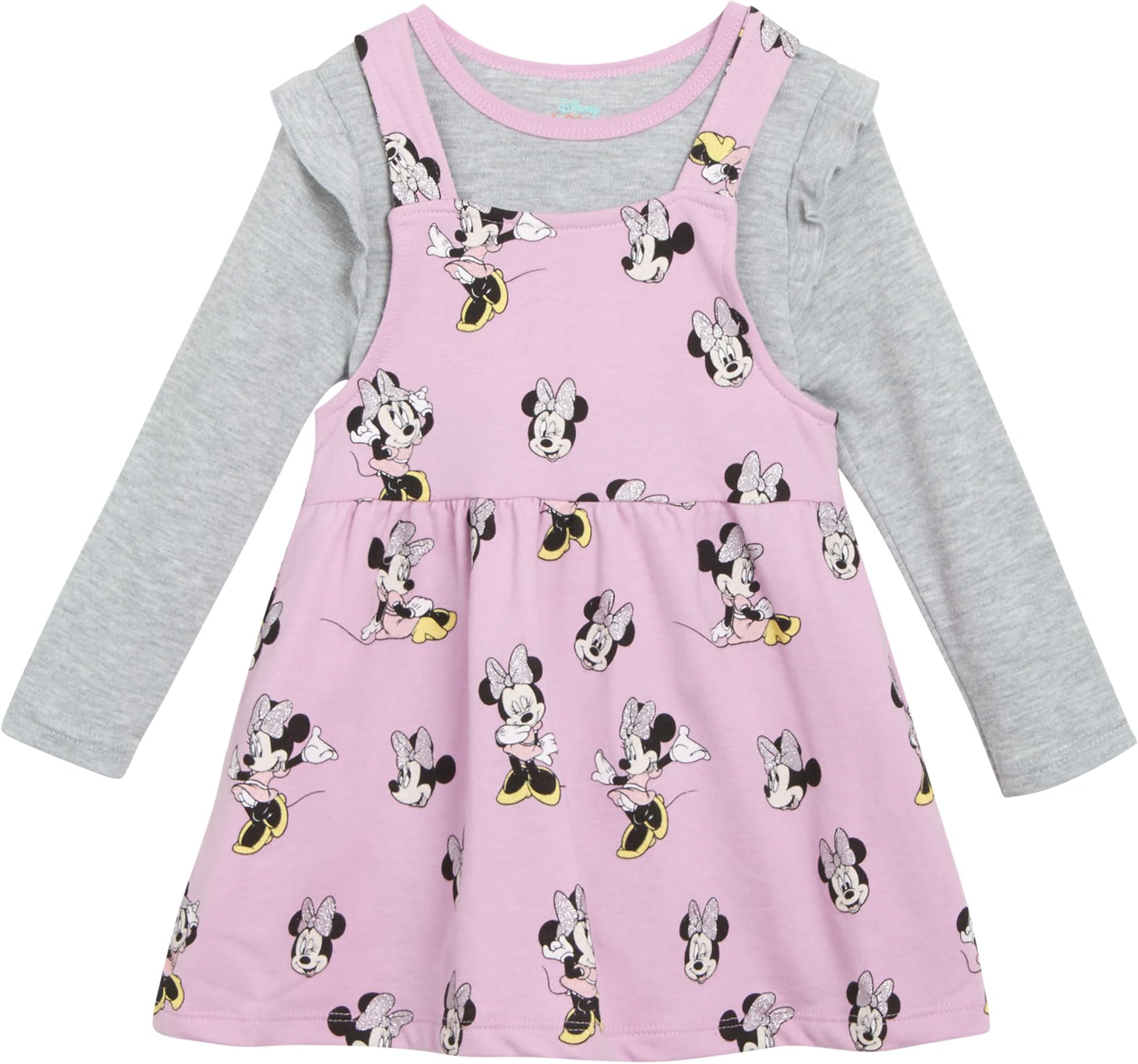Girl's Minnie Mouse Overall Dress- 2 Piece Jumper & Cotton Long Sleeve T-Shirt (Toddler/Little Girls)
