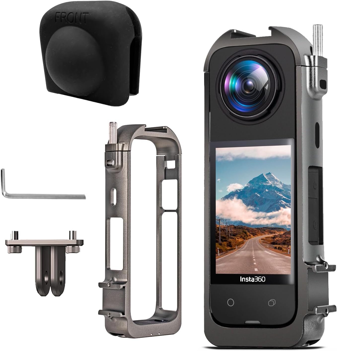 SRUIM Aluminum Frame Cage for Insta360 X4, Protective Case for Insta 360 X4, with 1/4" Threads, Cold Shoe Mount, Folding Fingers, Silicone Lens Cap
