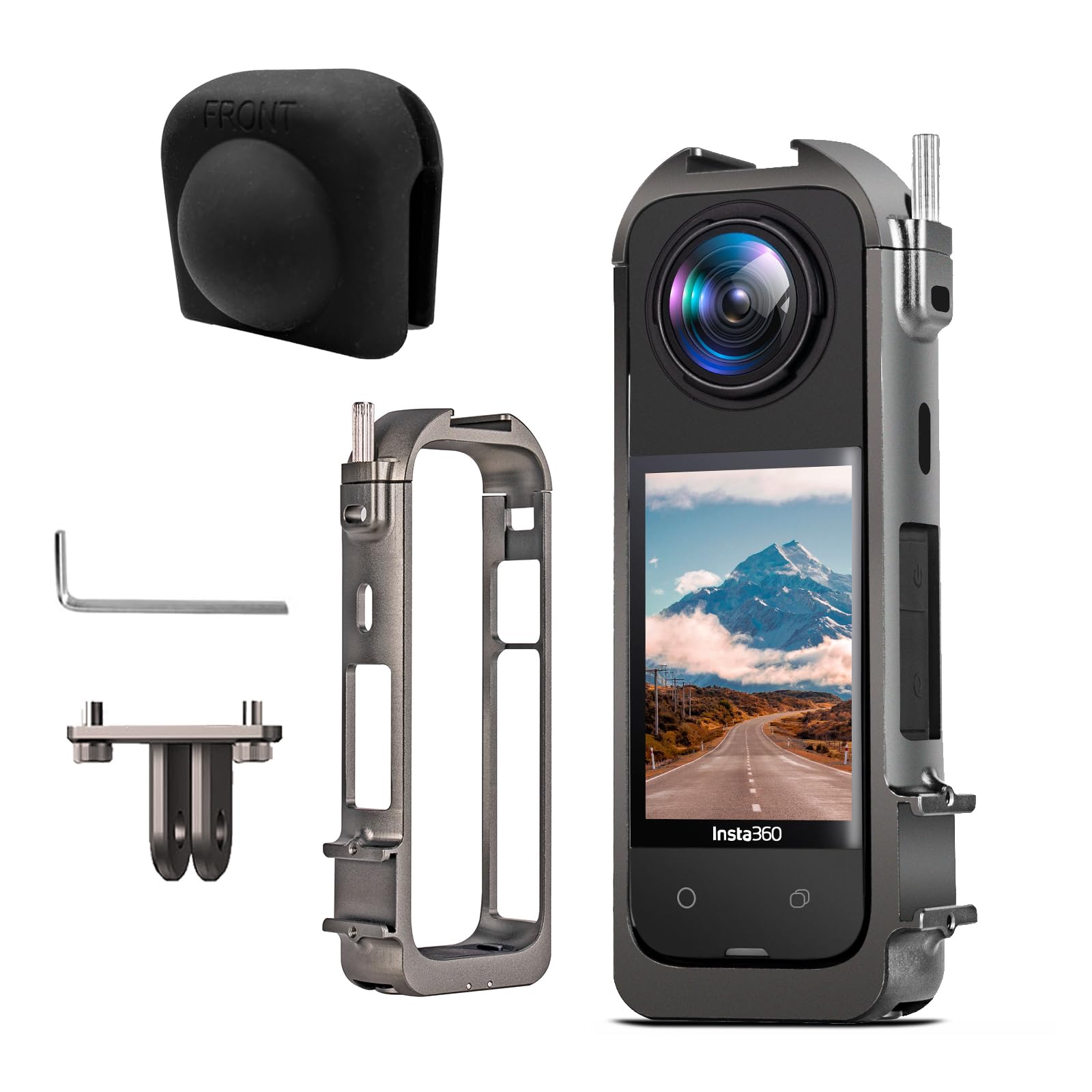 SRUIM Aluminum Frame Cage for Insta360 X4, Protective Case for Insta 360 X4, with 1/4" Threads, Cold Shoe Mount, Folding Fingers, Silicone Lens Cap