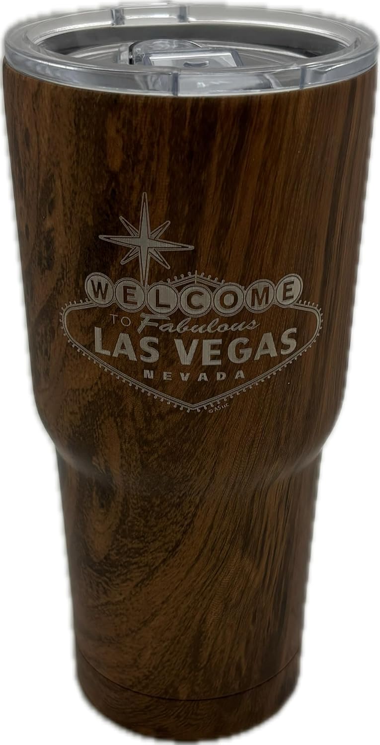 Las Vegas Woodgrain Design Collection Tumbler,Water Bottle, 16-20 fl oz, Stainless Steel (16 fl oz Tumbler)