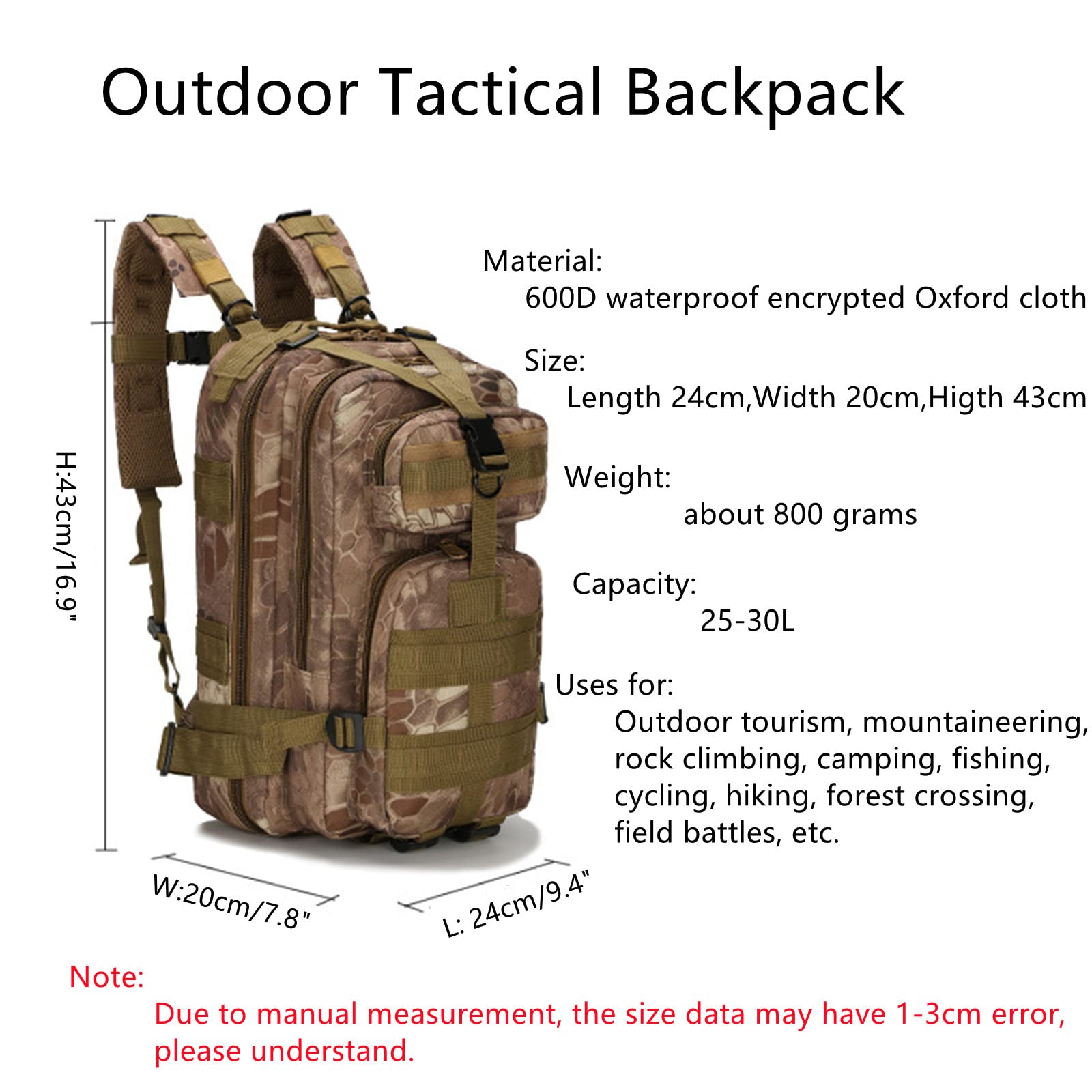 YunYunStrap Tactical Backpack for Men, 30L Small Outdoor Army Backpacks Military Rucksack Molle Bag for Sports Camping Hiking Trekking Fishing Hunting