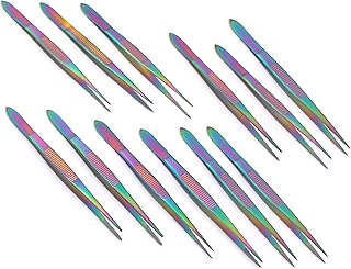 LAJA IMPORTS Set of 12 Multi Color Rainbow Splinter Forceps 3-1/2