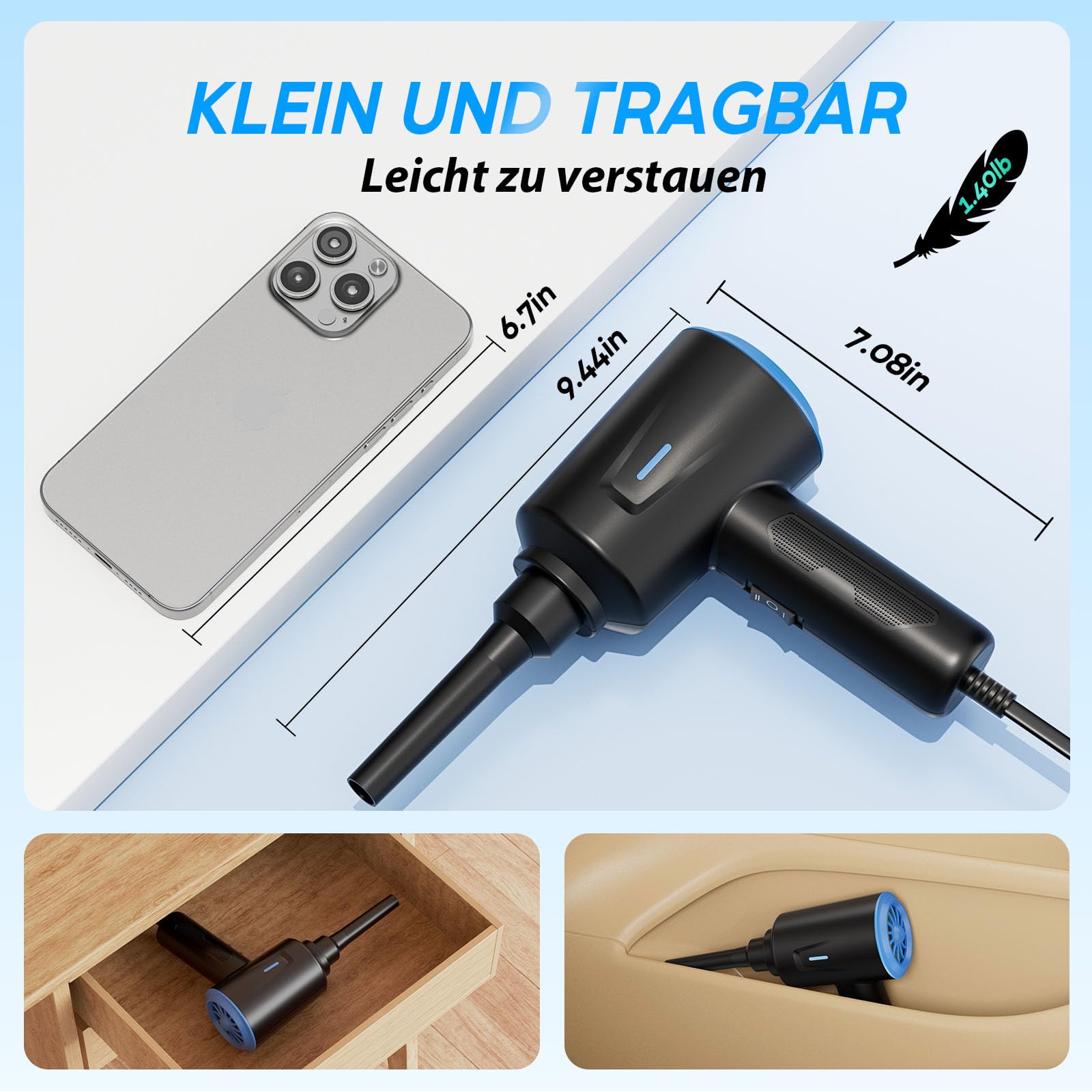 Elektryczna dmuchawa do kurzu, 500 W, sprężone powietrze, zestaw do czyszczenia laptopa, klawiatury, samochodu, sprzętu biurowego