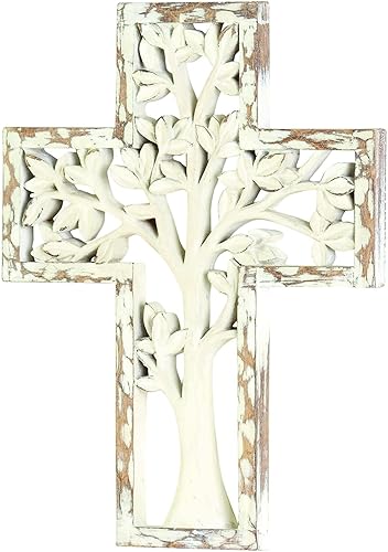 Miniatura 2 de Dicksons Cruz de pared colgante de resina con árbol blanco rústico de 10.5 x 7.75 pulgadas