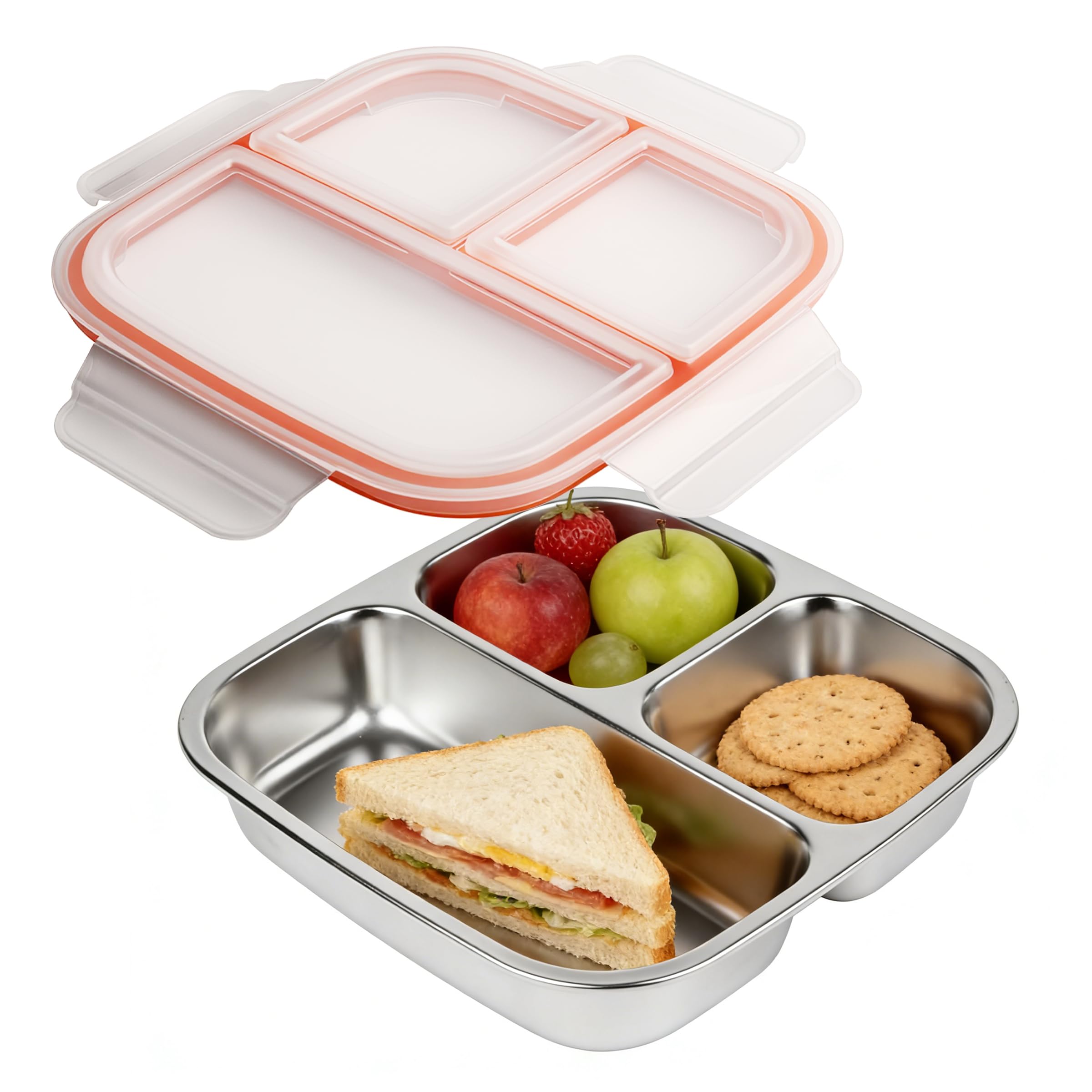 ZHABAYEN Stainless Steel Lunch Box with Airtight Lid, Snack Container with Compartments, Food Storage Bento Box for School, Home, Office