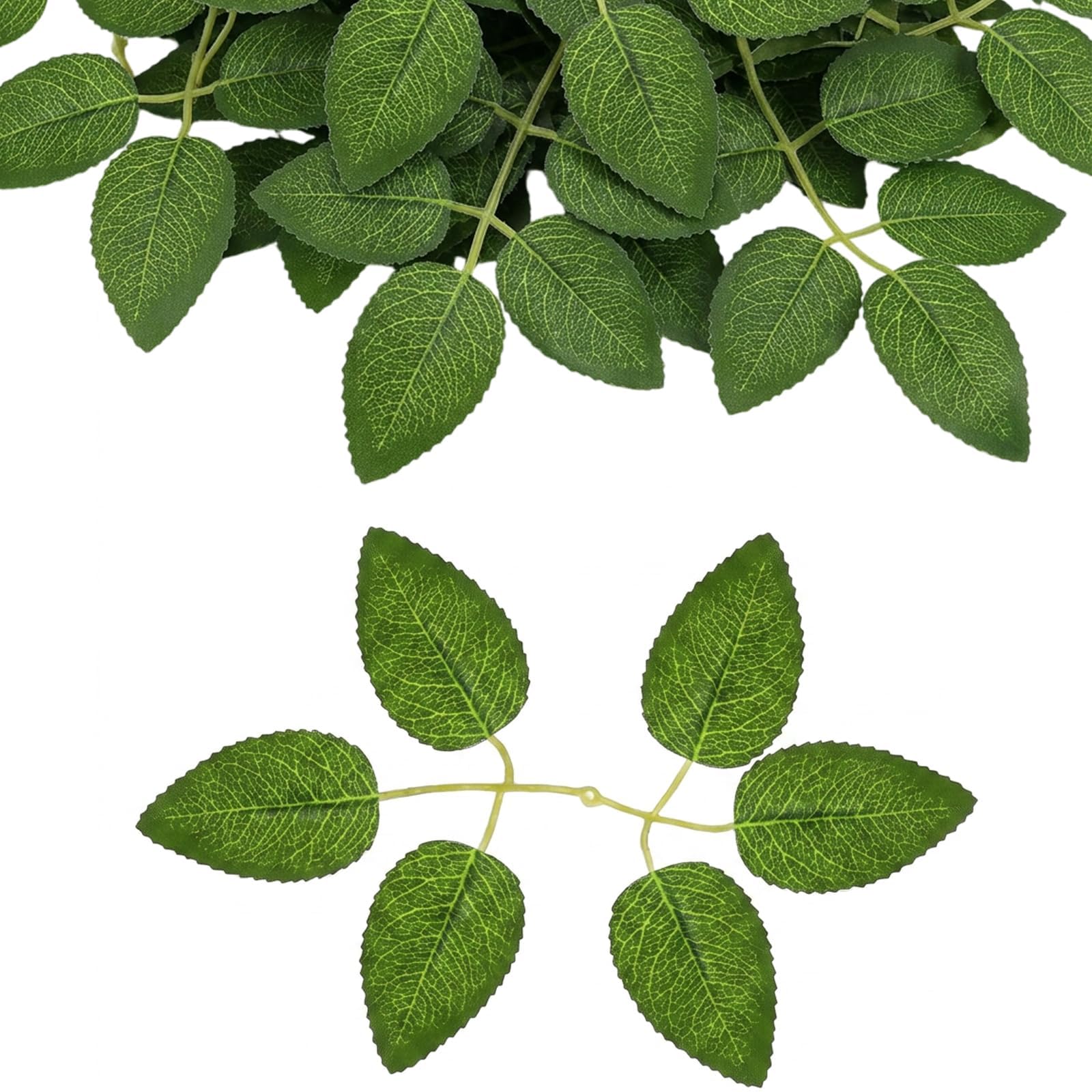 60 Fake Leaves, Artificial Leaves for DIY Wedding Bouquets and Party Decorations, Green Leaf Craft Supplies for Floral Arrangements and Wreaths, Plastic Leaves with Six Individual Leaf Design