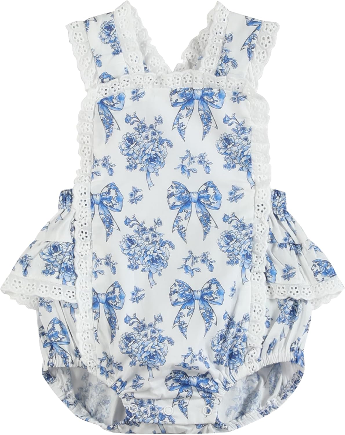 Lil cactus Baby Girls Ruffle Romper Cotton Smocked Boutique Outfit Toddler Summer Bubble Romper with Snaps Bows and Lace