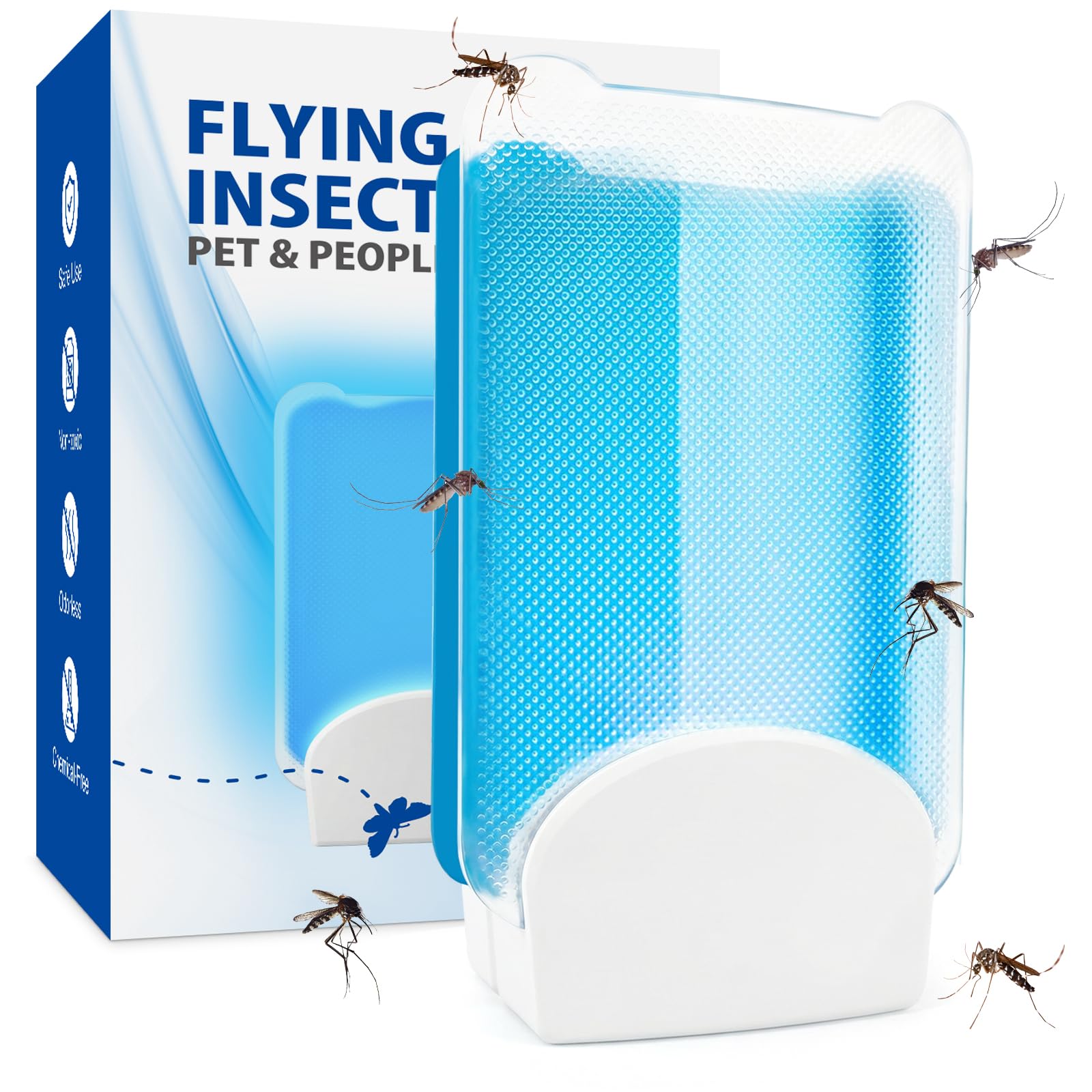 Glückluz LED Fly Trap Double-Sided Sticky Fly Trap indoor, Plug-in Mosquito Trap with 360° Rotatable Plug, UV Light Gnat Catcher with 6 Glue Boards, Non-Toxic (1 Device + 5 Refills)