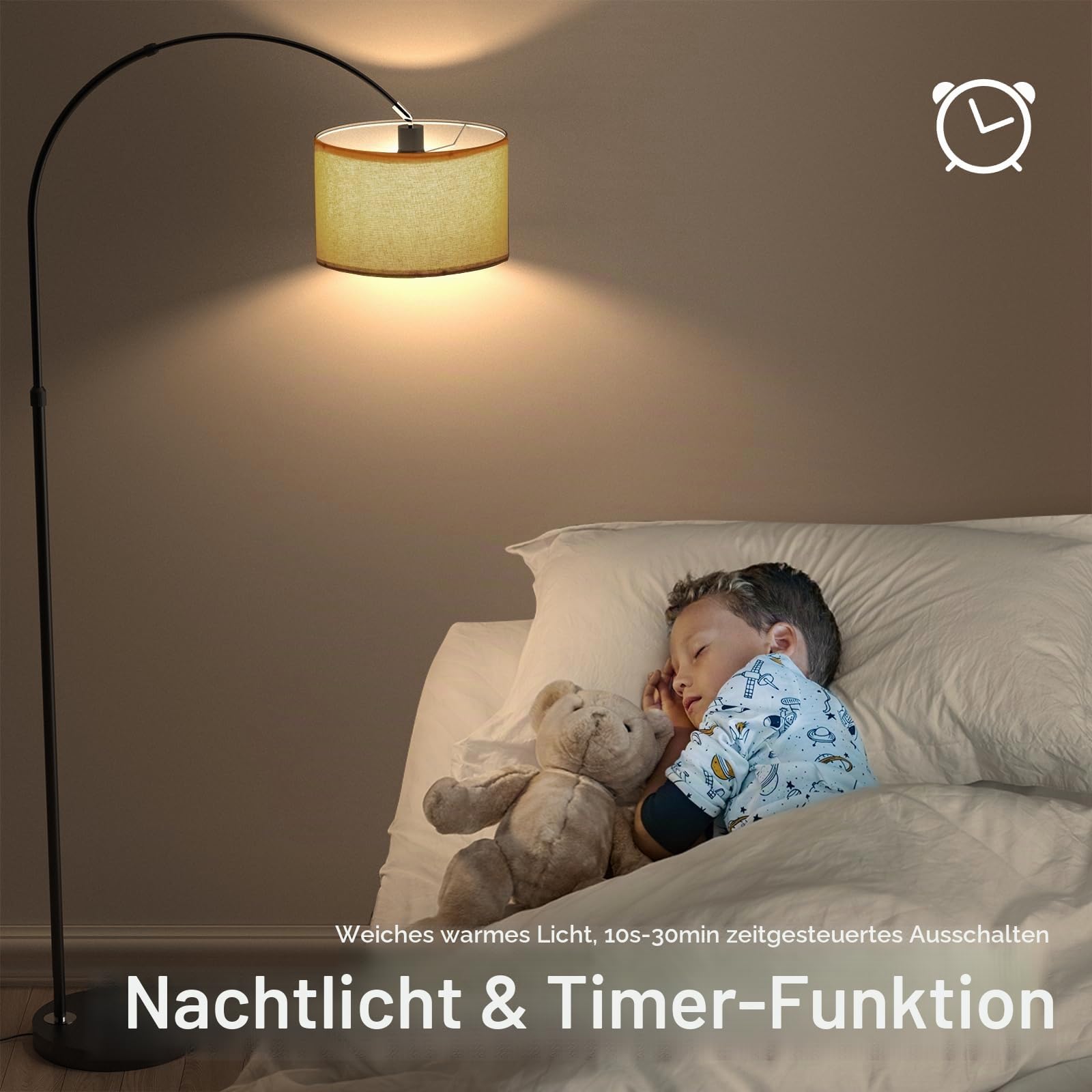 ANTENLICHT LUNA Bogenlampe Wohnzimmer Stehlampe Vintage, Inklusive LED E27 | Standleuchte mit Beige Stoffschirm I funktioniert mit Alexa und Google Home I RGB Stehleuchte Dimmbar für Schlafzimmer