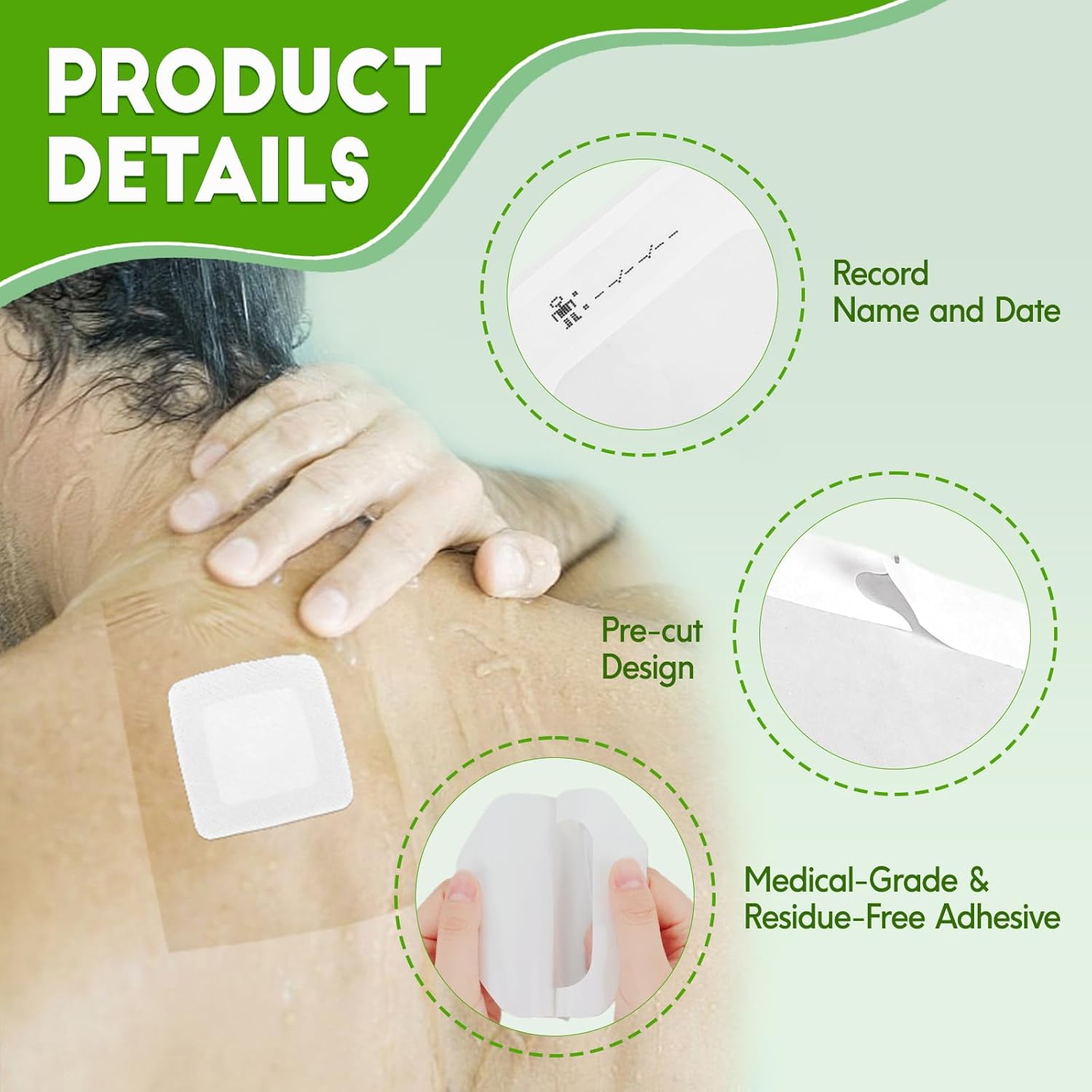 50Pack Transparent Film Dressing - 4" x 4.75" Waterproof Bandages for Wounds, Wound Dressing for Swimming, Post Surgical Shower, IV Shield, Tattoo Aftercare Wound Care, Adhesive Patches - Image 2