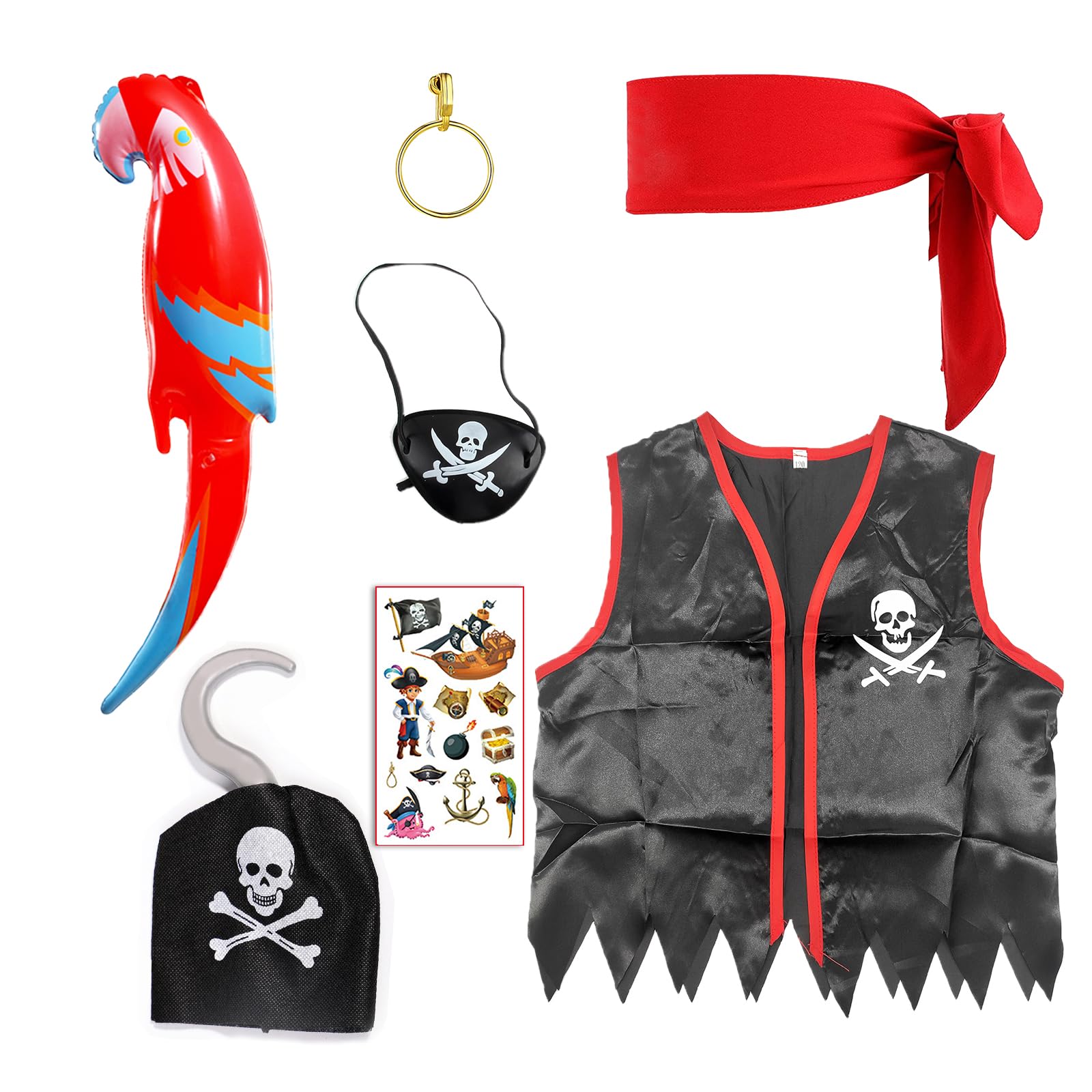 ATSNOSH 7 Pcs Pirate Costume Accessories Set for Boys and Girls, Pirate Role Play Fancy Dress, Captain Dress Up Set, for Halloween Cosplay Christmas New Year (7 Pcs)