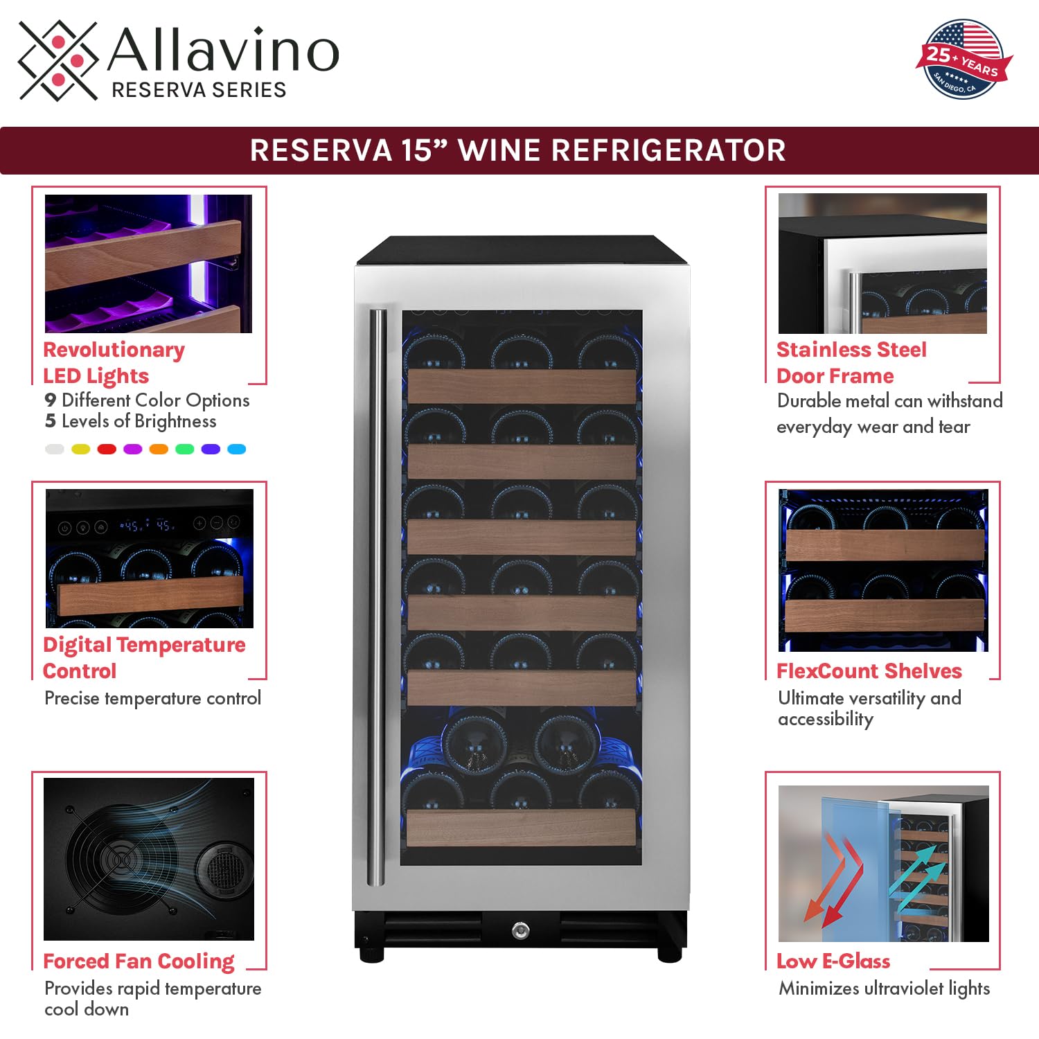 Allavino Reserva Series 30-Bottle Single Zone Built-in Wine Cooler Refrigerator on Fridge.com
