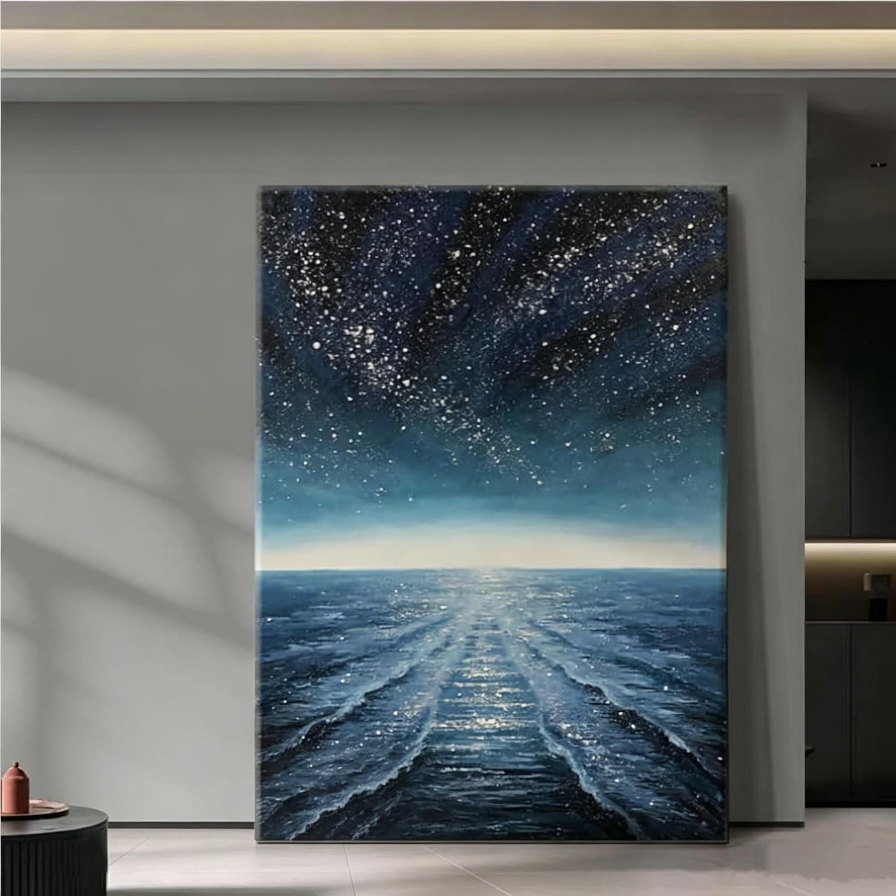 Tableau océan vertical fait main | Toile de maître texturée art moderne - 8