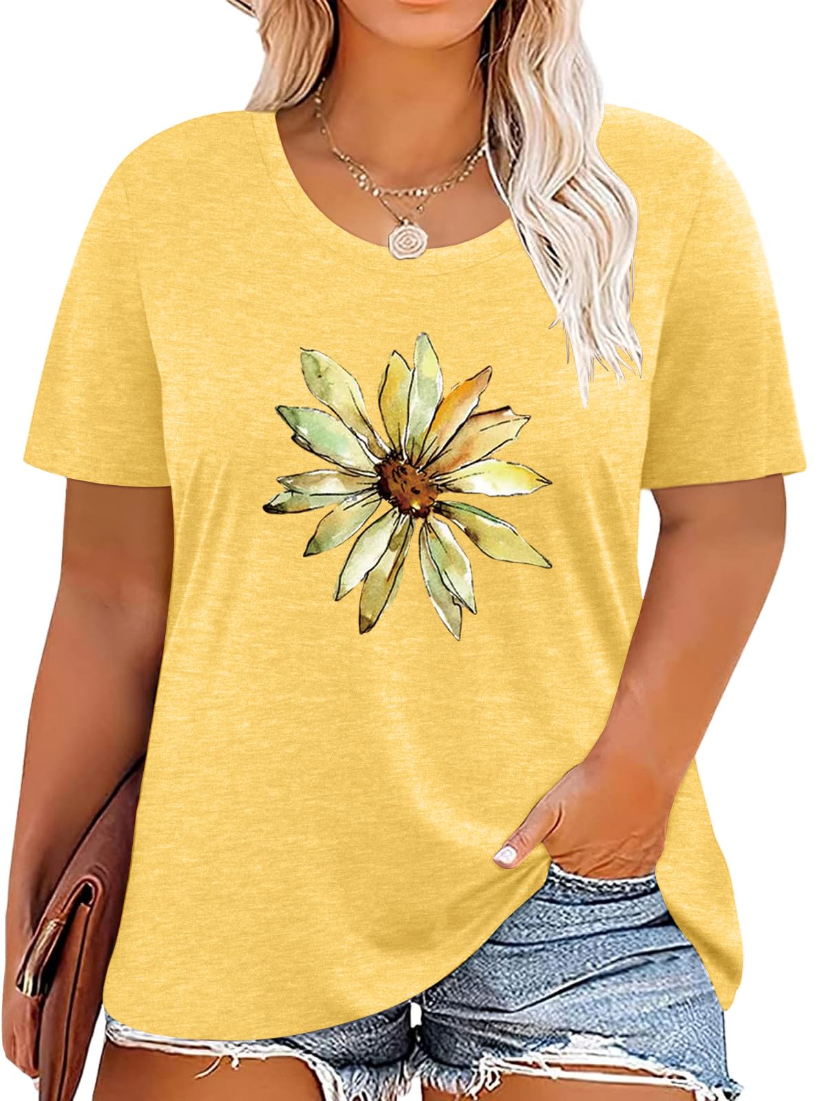 Plus Size Tshirts for Women Graphic Tees Vintage Flower Casual T Shirt Short Sleeve Top Loose Fit Tee