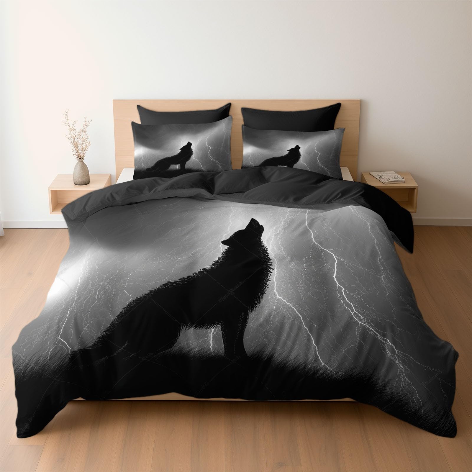 Housse de couette loup grand format 240x260 cm parure lit microfibre facile à laver