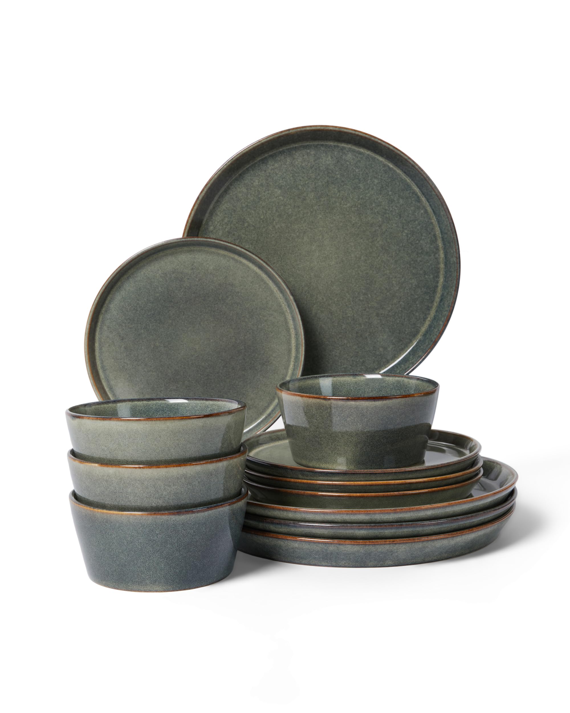 Pokini Ceramic Plates and Bowls Sets for 4, 12pcs Dinnerware Sets, Dish Set | Reactive Gl…
