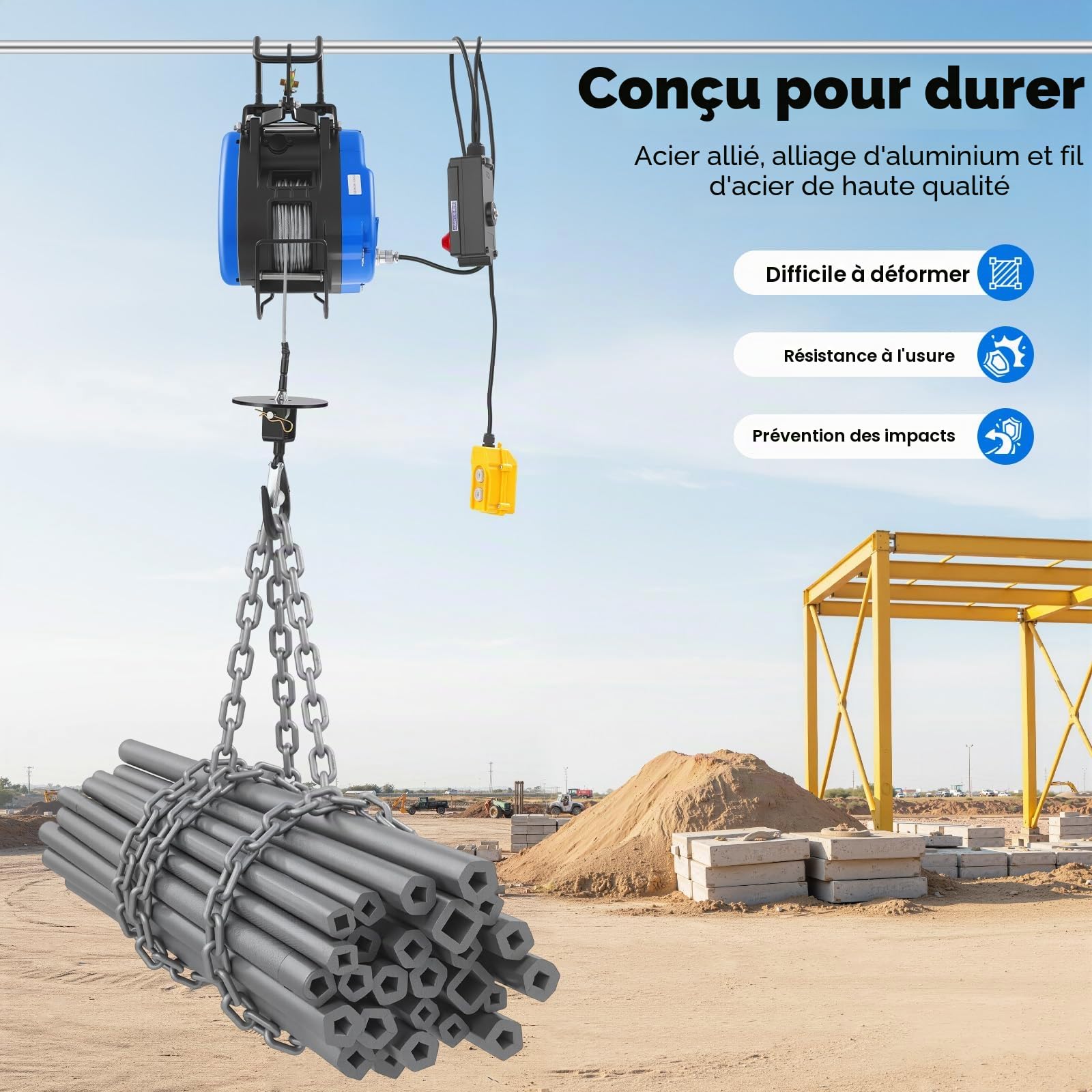 Treuil électrique 220V 1500W – Treuil électrique à câble Grue de Levage Treuil Motorisé 30M Palan à Câble+Télécommande 250KG Avec Câble+Interrupteur d'arrêt d'urgence Classe de Protection