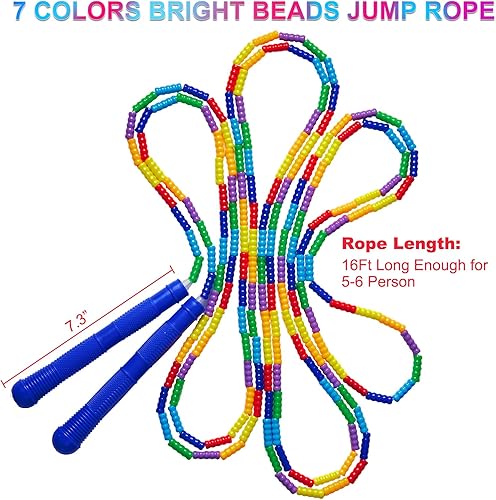 Miniatura 3 de Paquete de 2 cuerdas dobles holandesas de 16 pies, cuerdas de saltar largas para niños, cuerdas de saltar con cuentas suaves, grupo multijugador