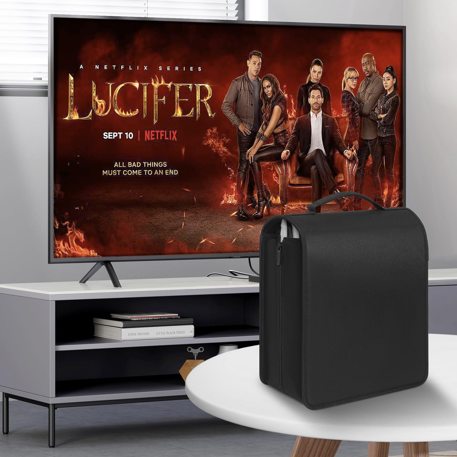 AKOZLIN DVD CD Aufbewahrungsbox, 200 Disk-Einheiten, 100 Booklet-Taschen | Extra breite Titelblätter, Tragbarer Binderhalter, Brieftasche, Schützende Film-Medien-Aufbewahrung