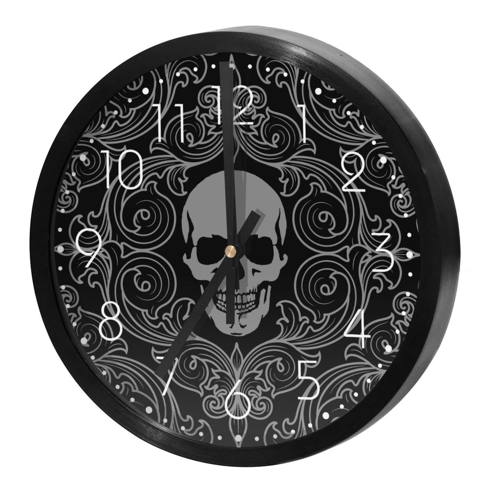 Horloge murale silencieuse tête de mort à quartz pour cuisine et bureau