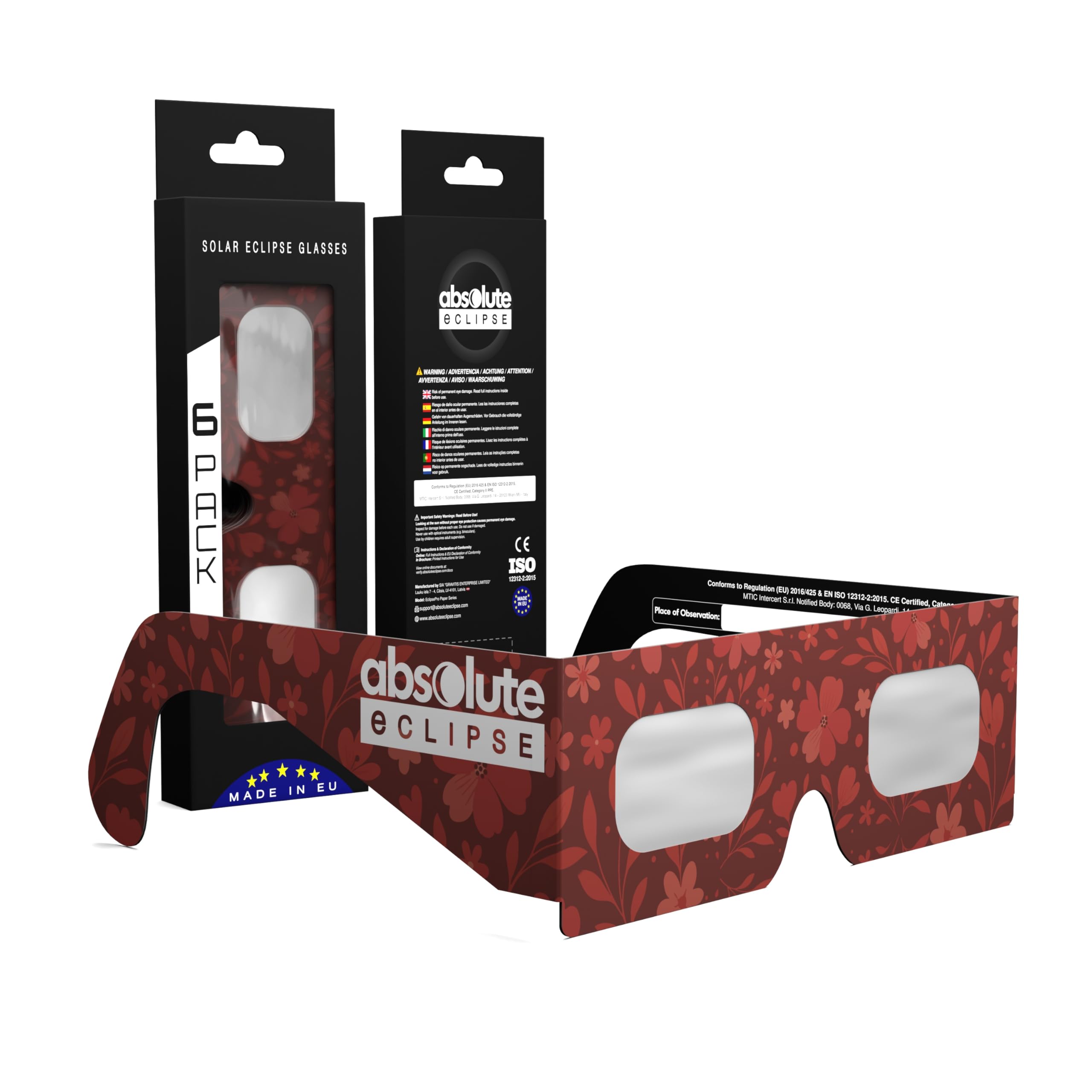 Solar Eclipse Glasses ISO 12312-2 CE Certified | Safe Solar Viewing Glasses UK | Paper Cardboard Frame | Total Solar Eclipse August 2026 | Made in EU | 6 Pack | Bloom โ image 1