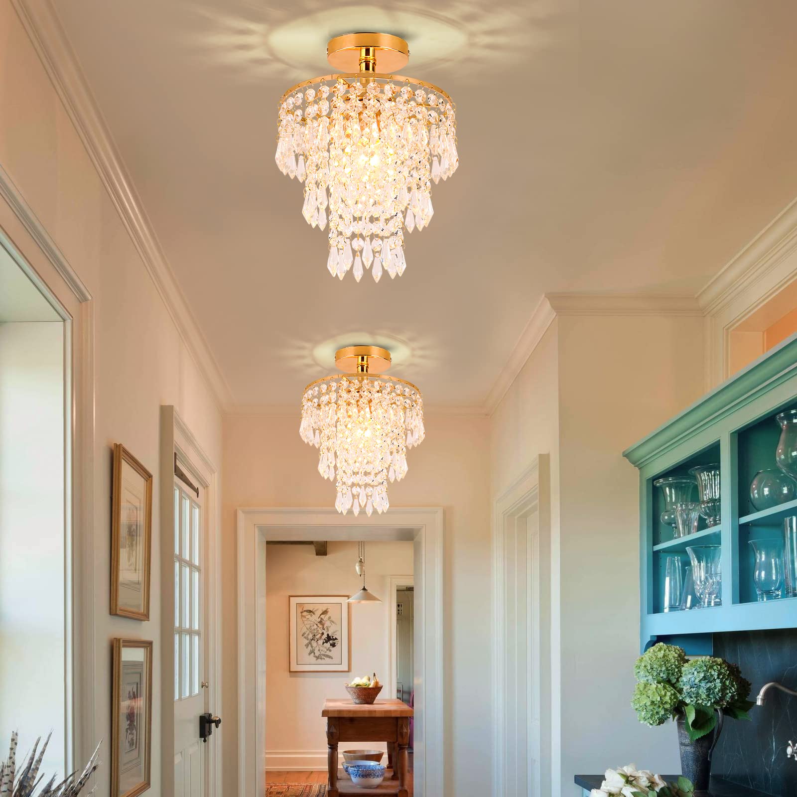FRIXCHUR Mini Dimensioni Lampadario Di Cristallo Moderno Incasso Lampada Da Soffitto A 3 Livelli Gocce Di Pioggia Pendente Di Cristallo Decorazione Per Camera Da Letto Corridoio Soggiorno…
