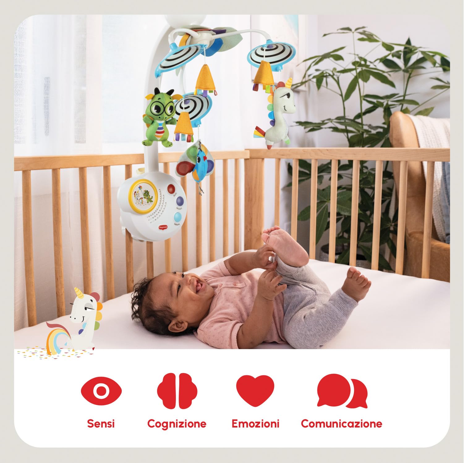 Tiny Love Classic Mobile, 2 in 1 Giostrina Culla Neonato, 0+ Mesi, Giostrina Neonato, Stimolazione visiva, Accompagna il Bambino Nella Crescita, 20 minuti di Musica Ininterrotti, Born To Party