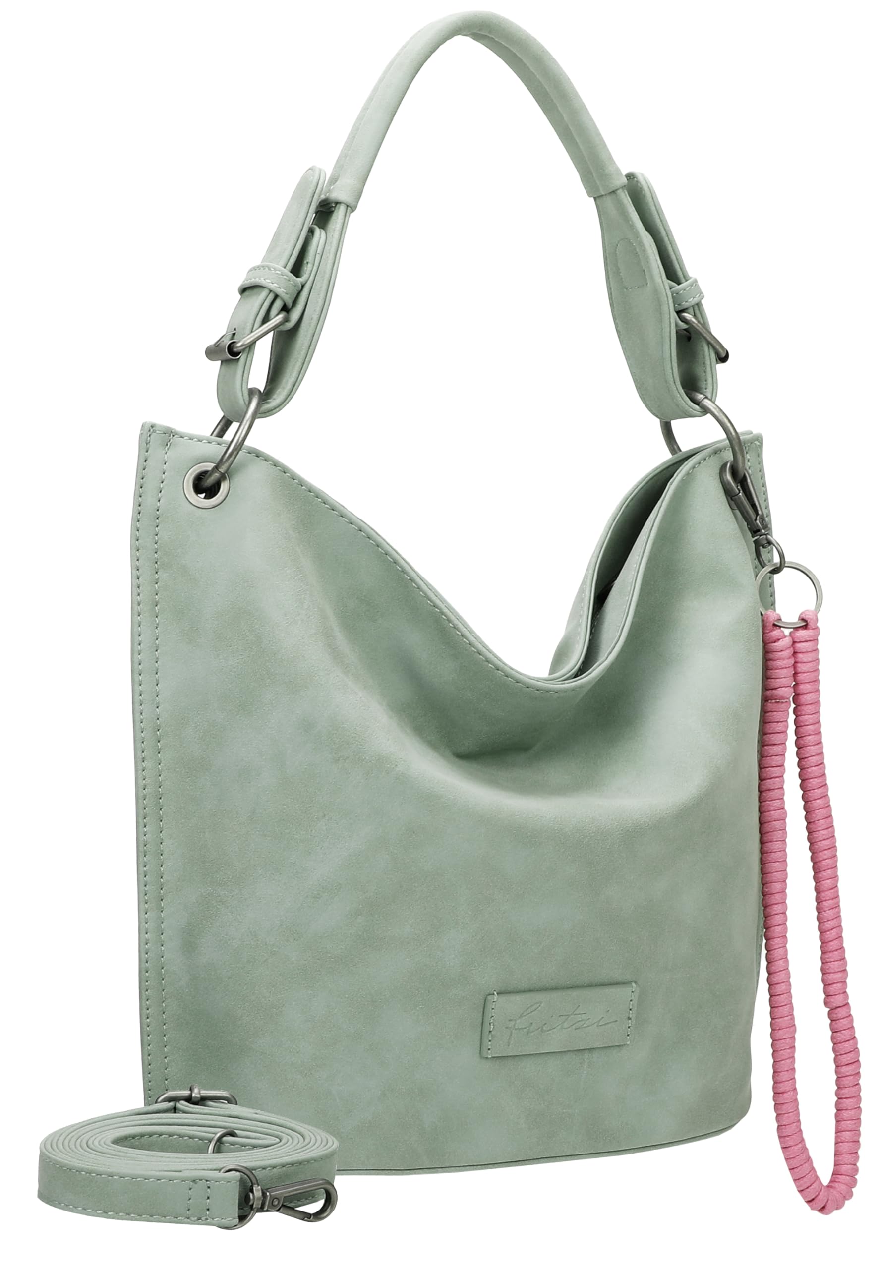 Fritzi31N Vintage Hobo Bag Damen Umhängetasche Handtasche Schultertasche Freizeit Reise City vegane Lederoptik 28 x 26 x 13 cm – Schwarz, Rosa, Braun, Türkis, Grün, Grau, Beige, Pink, Violett, Blau