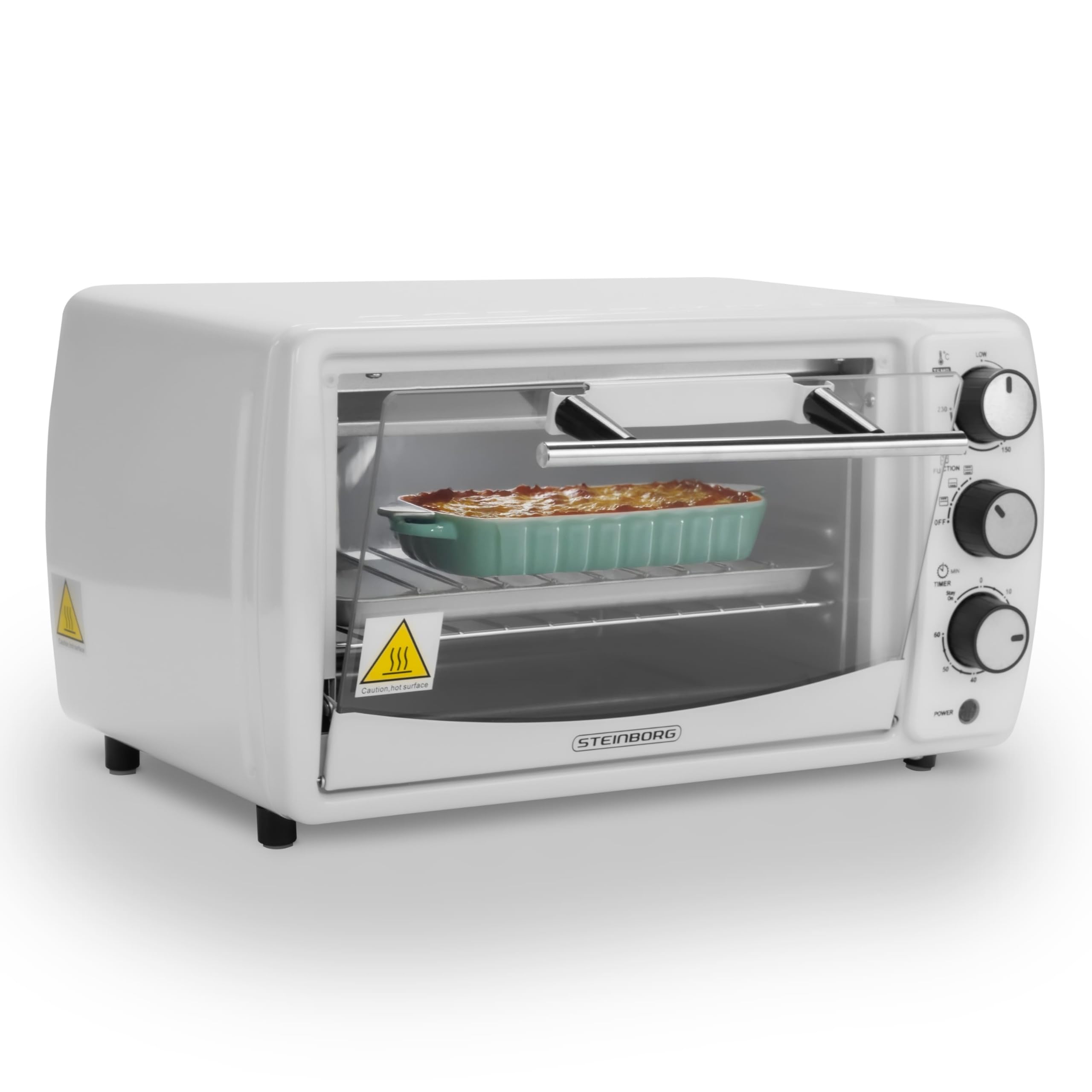 Mini Backofen 13 Liter 1200 Watt Pizzaofen 65°-230°C Timer aufklappbares Krümelblech Minibackofen Kleiner Oven