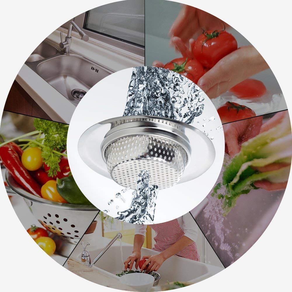 4square Stainless Steel Kitchen Sink Strainer Plug, Filter Stopper Mesh Long Hair Food Blockages Cleaning Tool for Bathroom Kitchen Sink
