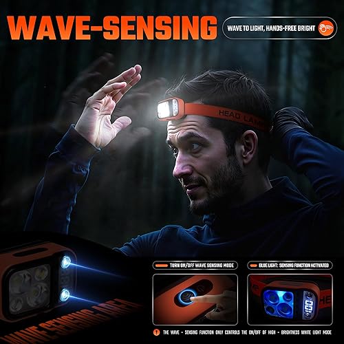 Miniatura 3 de DARKBEAM Faro LED de alto lúmenes recargable por USB de doble luz para casco duro con sensor de movimiento, pantalla de alimentación digital,