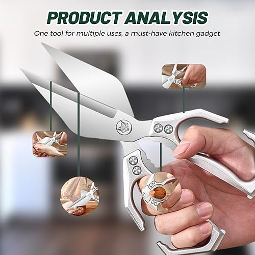 Miniatura 2 de Tijeras de cocina multiusos, tijeras de cocina multifuncionales de alta resistencia, aptas para lavavajillas, acero inoxidable, tijeras de cocina
