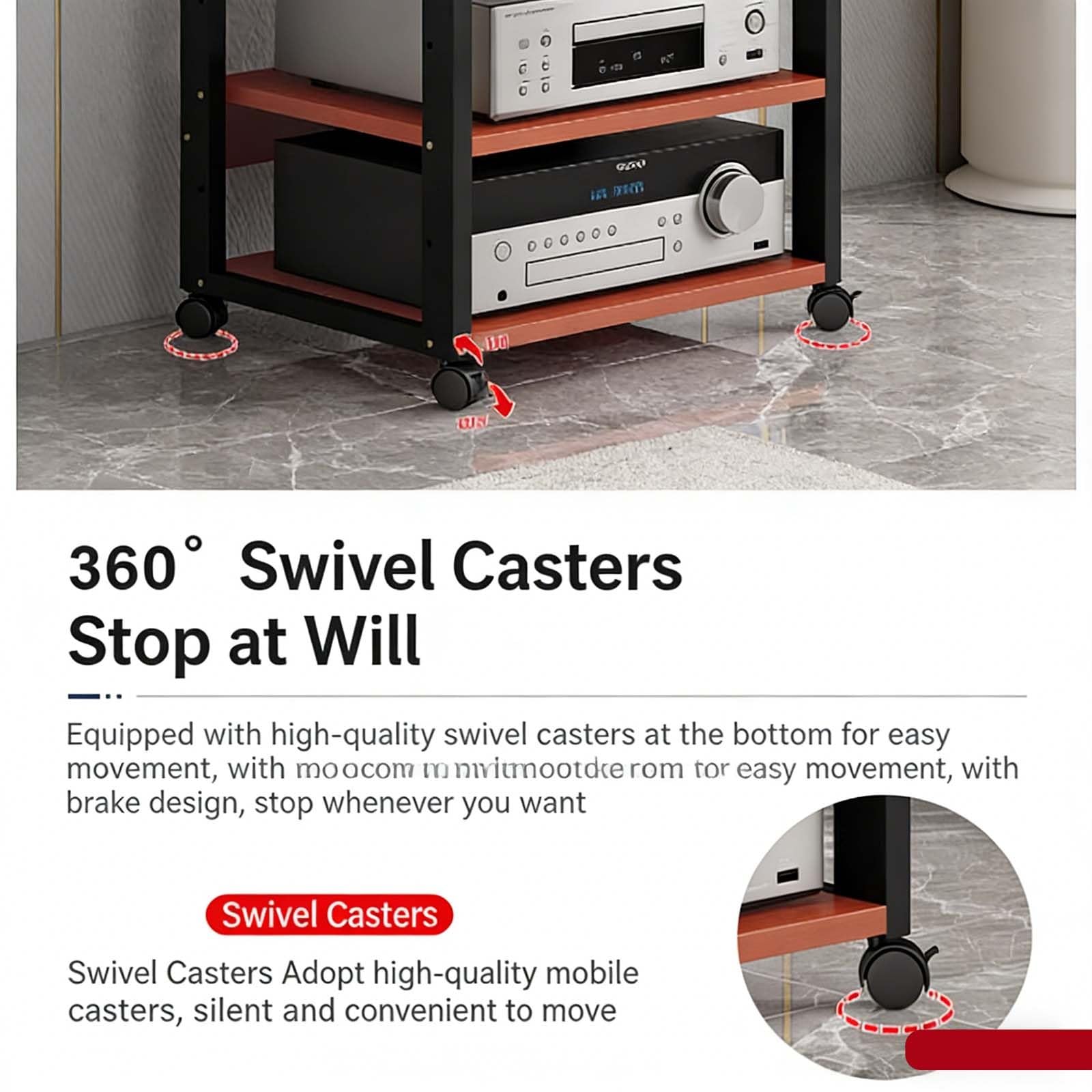 Stojak na sprzęt audiowizualny, stojak na sprzęt audio Hi-Fi, 7-poziomowy z kółkami, szafka na sprzęt stereo do salonu, pokoju gier i nagrań(Red)