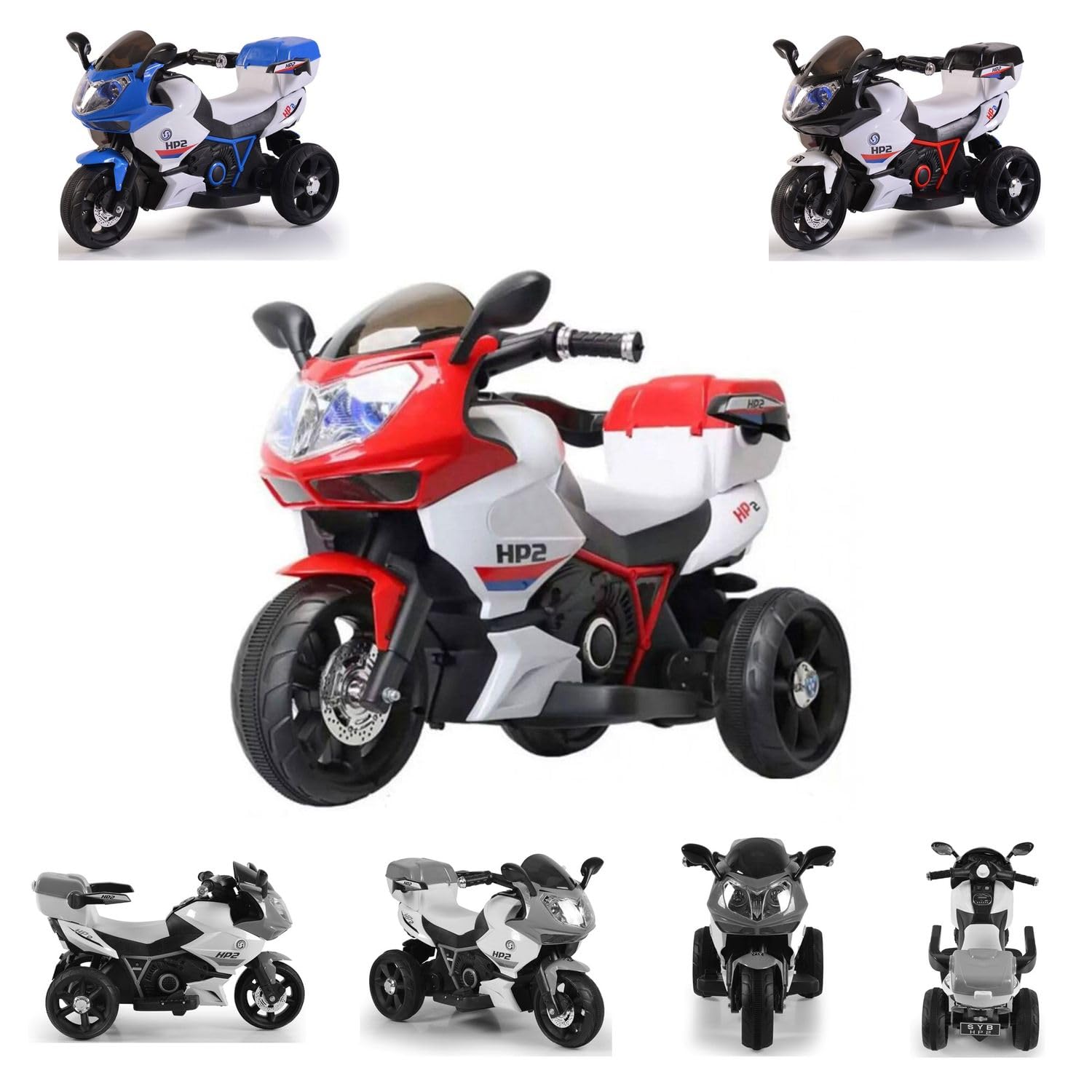 Moni Trade Ltd. Dziecięcy motocykl elektryczny HP2 FB-6187, z funkcją muzyki, kosz na zabawki, od 3 lat, czerwony