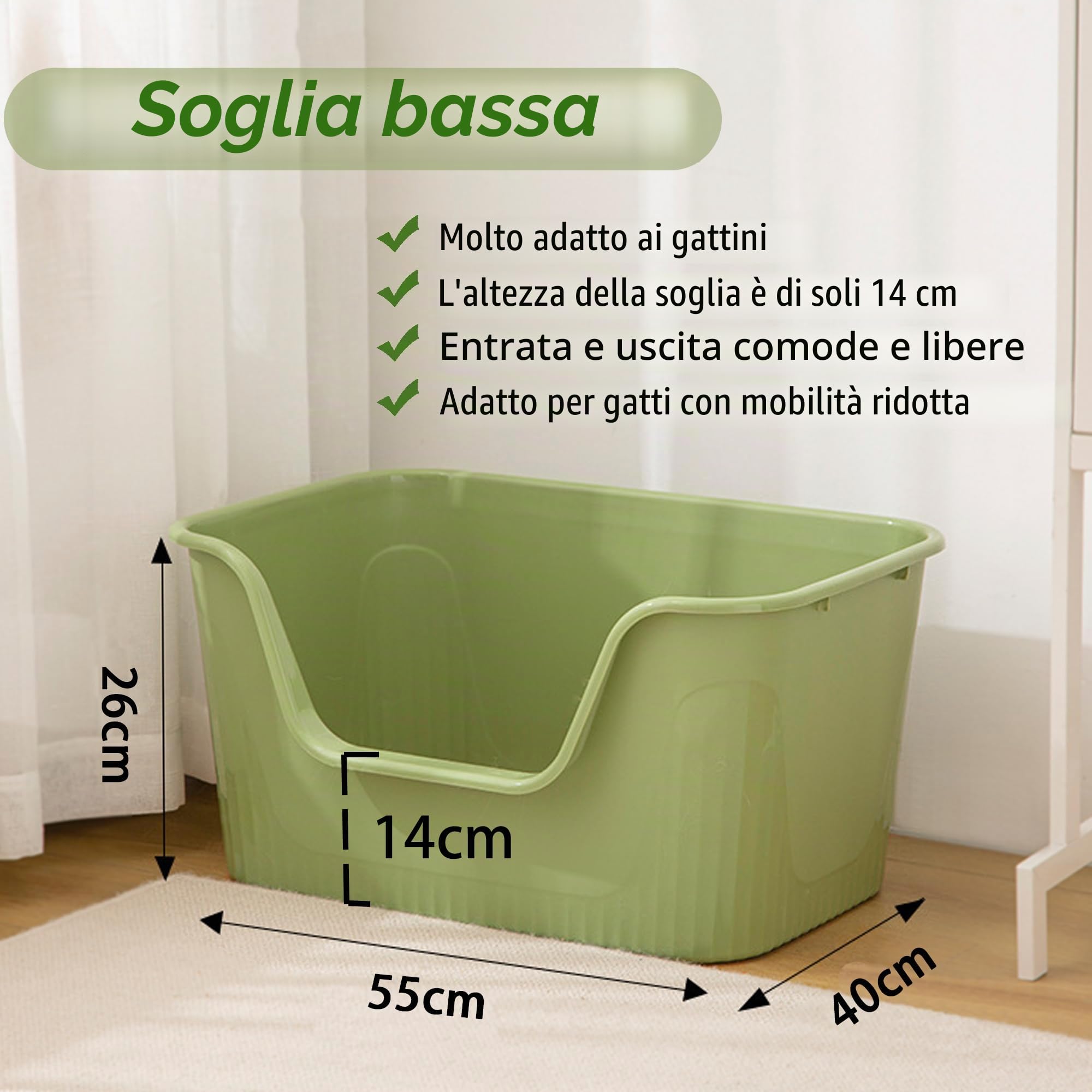 Vealind Grande Top Open Cat Litter Box con High Side Deep XL Lettiera Vassoio Soglia Bassa Pet Anti-Spillage con No Mess Litter Pan