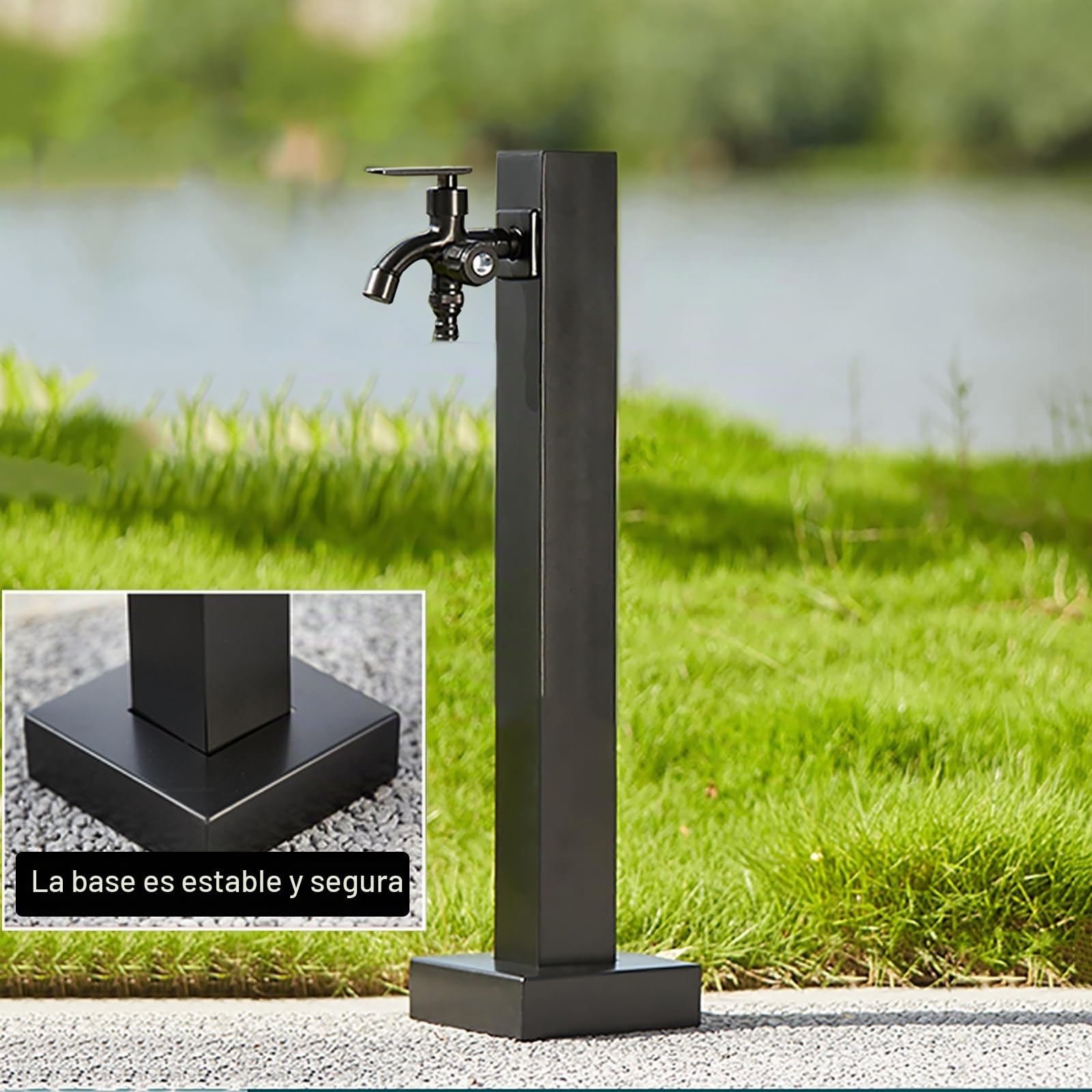 Columna de Agua de Jardín Acero Inoxidable Cuadrada, Columna de Agua Vertical para Jardín con Grifo de Doble Salida de Agua, Grifo Anticongelante para Exteriores Columna de Agua de Jardín(58cm/23in)