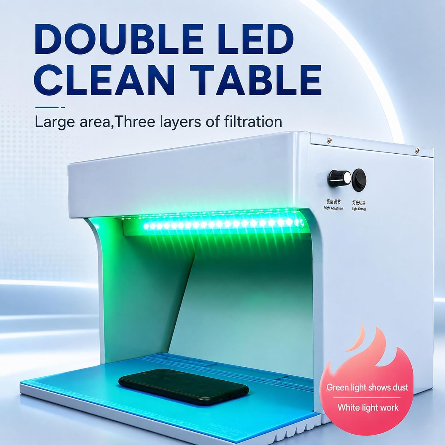 Mini Poste de Travail à Flux laminaire, avec Deux Ventilateurs et éclairage LED réglable, 34,3 x 23 cm, la réparation décrans LCD de téléphoneslaboratoire