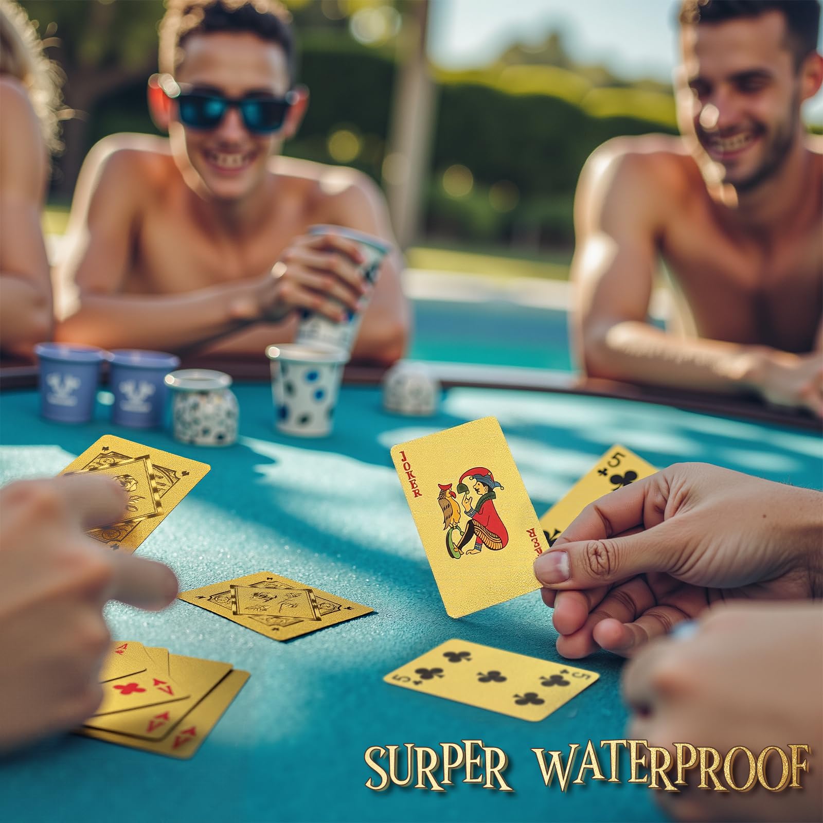 SeptCity Mazzo di carte, confezione da 2 carte da gioco impermeabili in plastica dorata per giochi da casinò, giochi in famiglia e feste a tema, per uomini