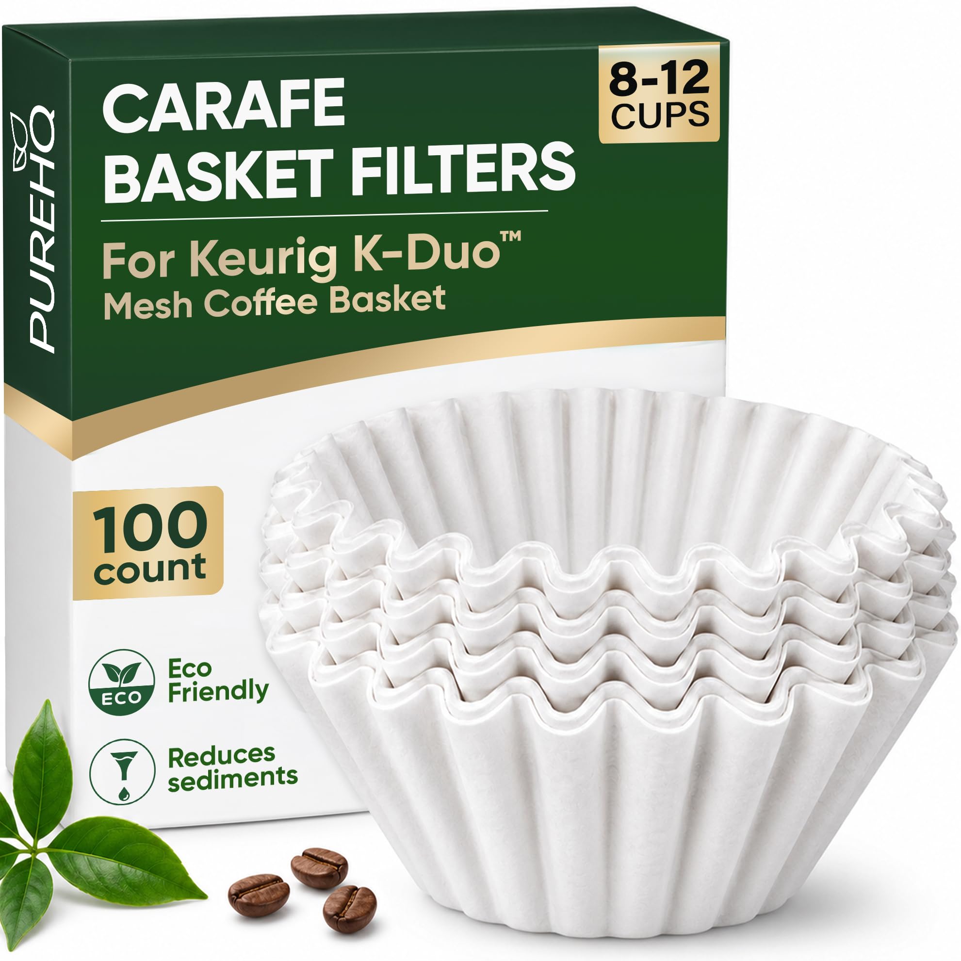 PureHQ Filtros de papel desechables para K-Duo de malla de café canasta, se adapta a filtro de malla de tono dorado para Keurig K-Duo Essential y K Duo Brewer, sin sedimentos de café (100 unidades)