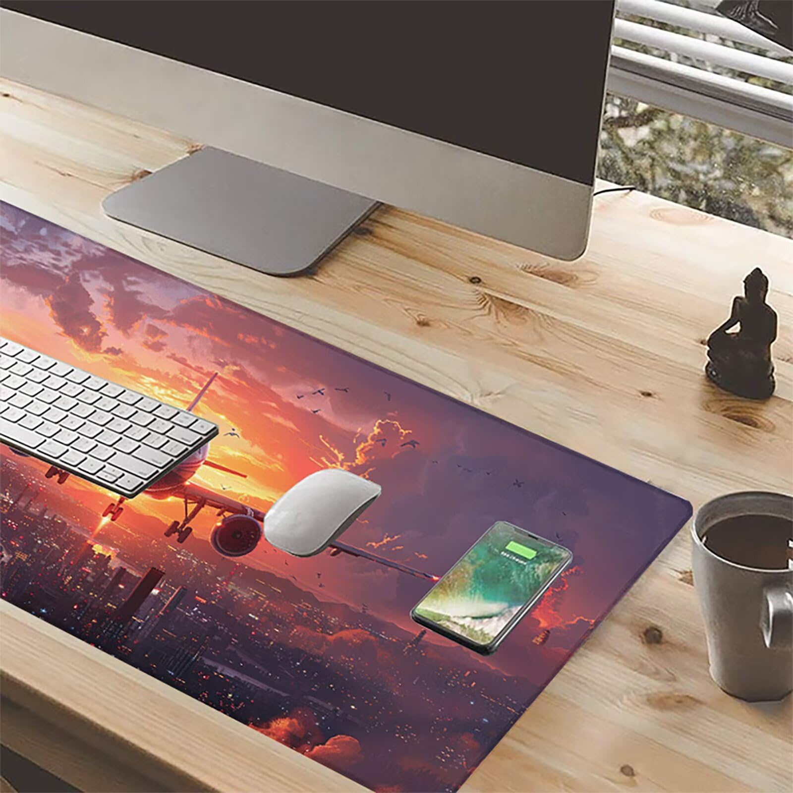 Aereo Tappetino Mouse XXL 1200x600mm Tappetino Mouse Giallo Gomma Antiscivolo Sottomano Scrivania, Migliora Precisione e Velocità Mouse Pad per Ufficio Gaming Accessori Scrivania, Regalo Uomo, H-H