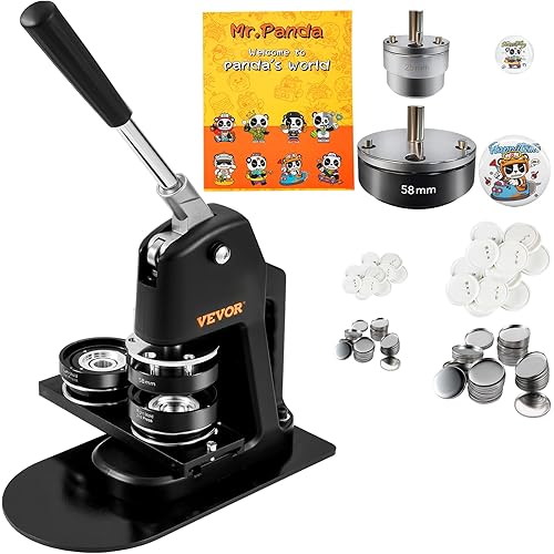 VEVOR Button Maker Machine, Multiple Sizes 1+2.25 Inch Badge Punch Press Kit, Children DIY Gifts Pin Maker, Button Making Supplies with 500pcs Button Parts & Circle Cutter & Magic Book