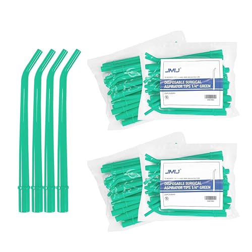 JMU 100 puntas de aspirador dental, puntas de succión quirúrgicas desechables de 14 de pulgada de diámetro, color verde, 4 paquetes, paquete de 25