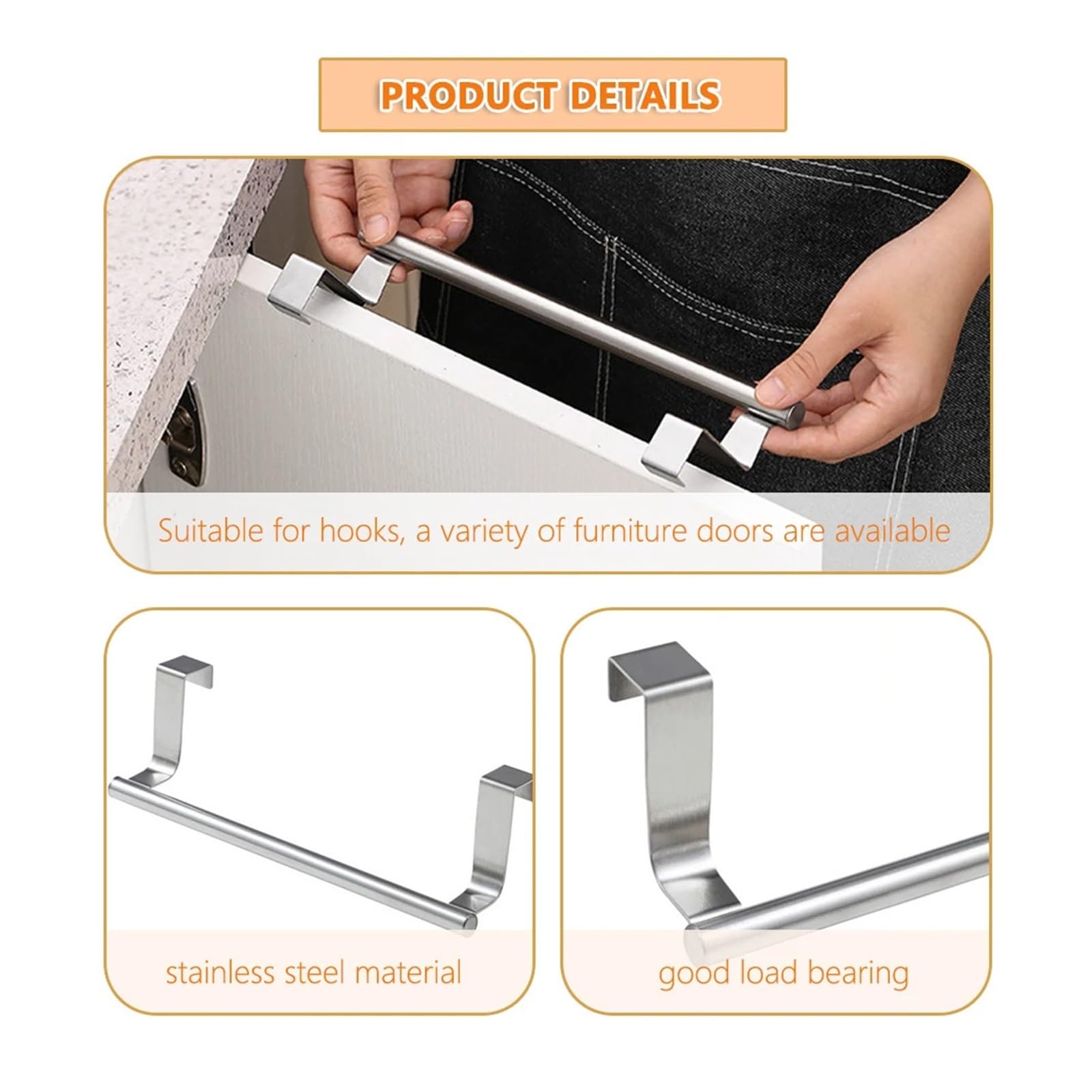 Handtuchhalter über der Tür, Handtuchhalter for Aufhängen, Edelstahl, for Küchenschrank, Badezimmer, Handtuchhalter, Home Organizer Hanger(Stainless-steel-23cm)