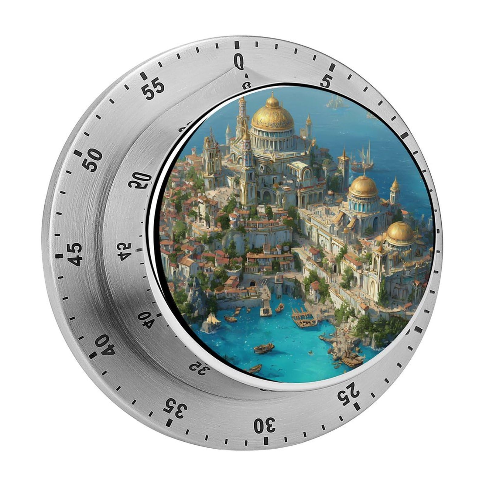 Fantasy City Built on Island Mechanical Timer with Alarm for Kitchen Cooking Productivity Stainless Steel Timers