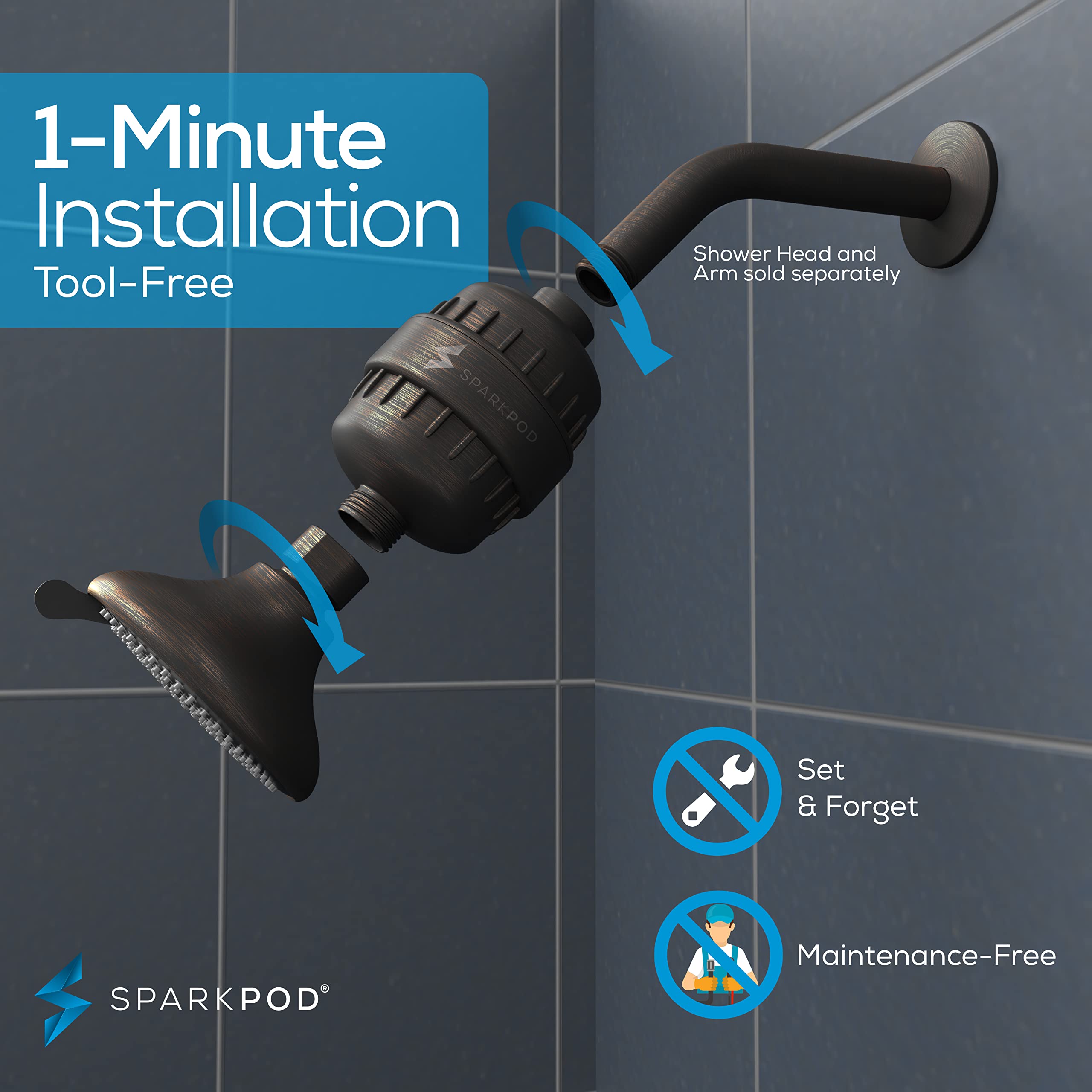SparkPod Filtro per soffione doccia a 23 fasi per capelli secchi e pelle – Filtri doccia universali ad alto rendimento per rimuovere sostanze chimiche tossiche, cloro e metalli pesanti (bronzo