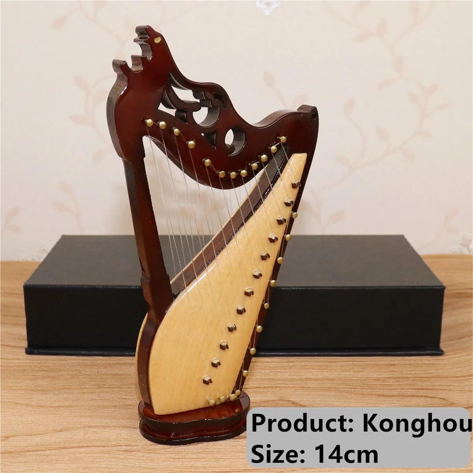 Model Mini Instrumentu Muzycznego Miniaturowy Model Konghou O Średnicy 14 Cm Ze Stojakiem I Etui Mini Chińskie Tradycyjne Ozdoby Na Instrumenty Muzyczne