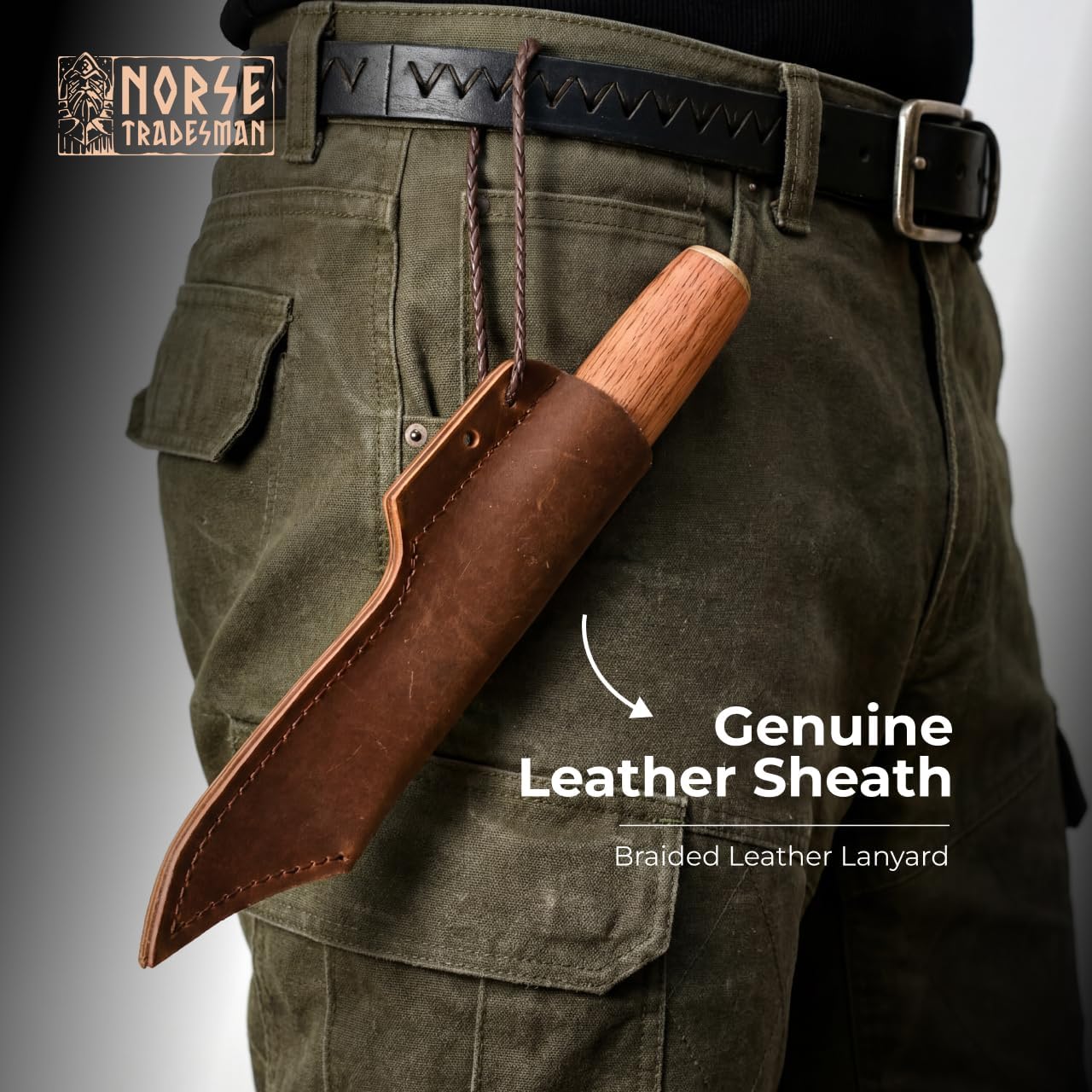 Norse Tradesman Viking Seax Knife – Full Tang Fixed Blade, Rosewood Handle & Genuine Leather Sheath – 8.3" Camping, Bushcraft & Hunting Knife