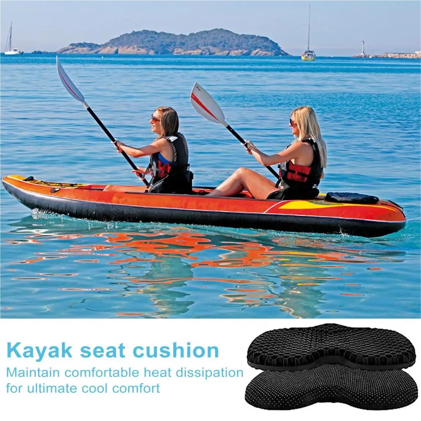 Cojín de Asiento de Kayak, Grueso, Impermeable, de Gel, con Funda Antideslizante, Inflable, for Canoa y Kayak.